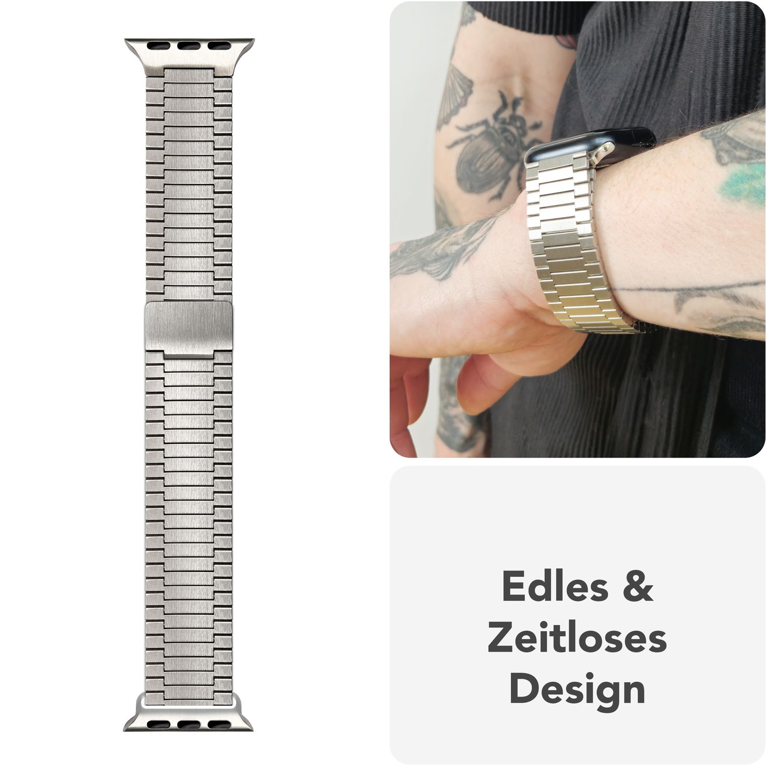 NALIA Chronos Edelstahl Armband für Apple Watch SE/10/9/8/7/6/5/4/3/2/1, Gehäusegröße 38/40/41/42mm, Magnetisches Metall Loop Ersatzarmband Mondsilber NALIA Metall Armband