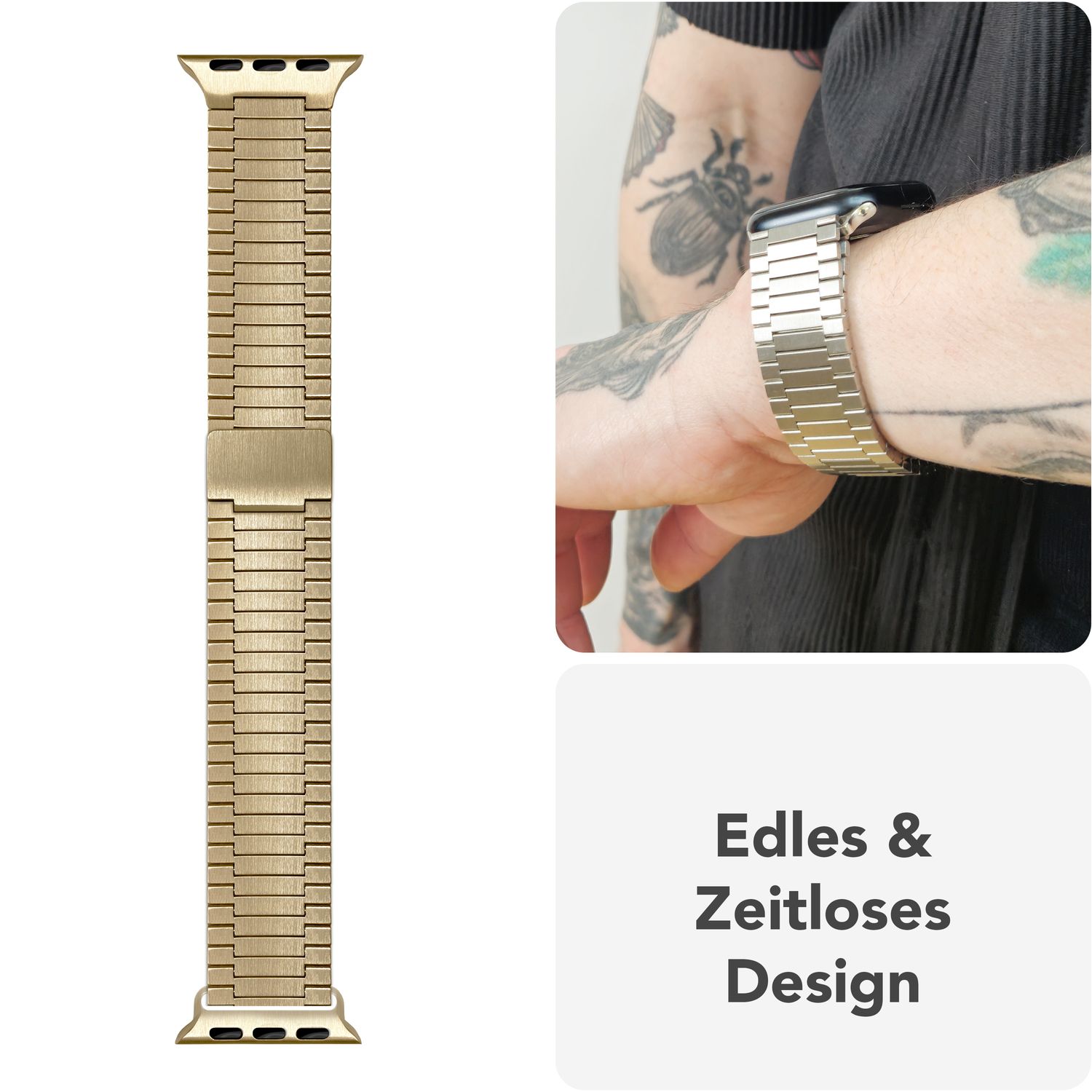 NALIA Chronos Edelstahl Armband für Apple Watch SE/10/9/8/7/6/5/4/3/2/1, Gehäusegröße 38/40/41/42mm, Magnetisches Metall Loop Ersatzarmband Sonnengold NALIA Metall Armband