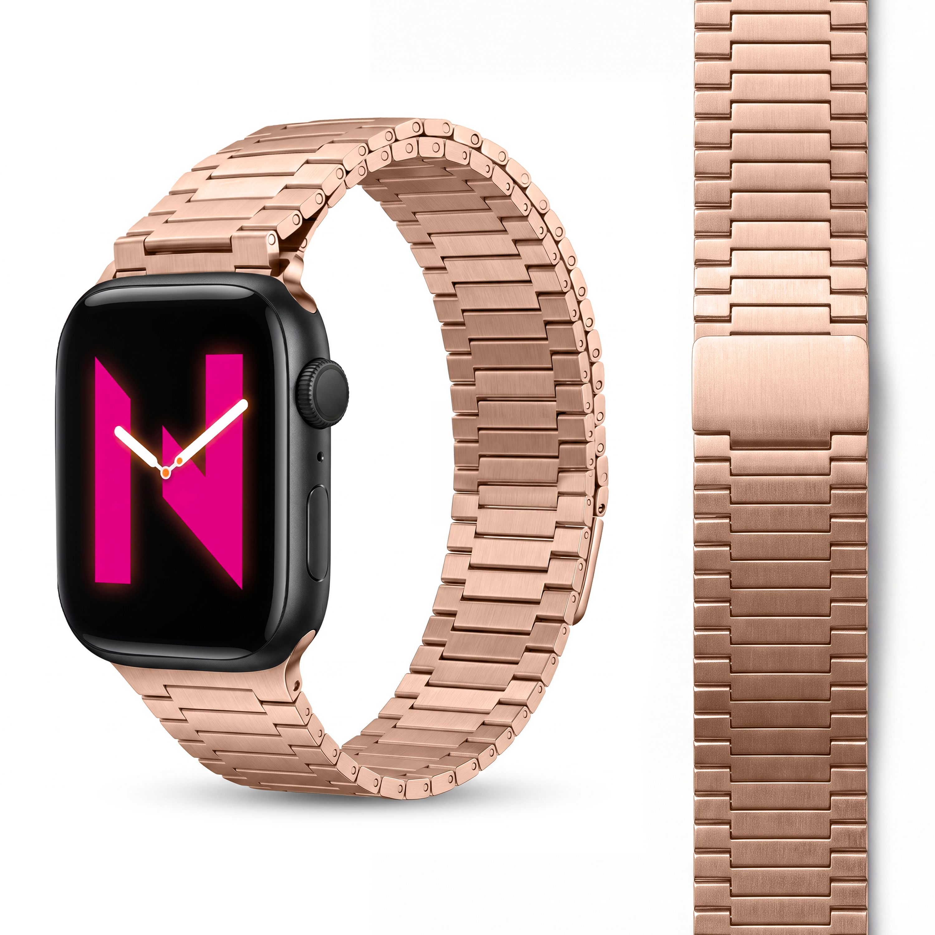 NALIA Chronos Edelstahl Armband kompatibel mit Apple Watch Armband SE iWatch Series 10 9 8 7 6 5 4 3 2 1 38/40/41/42mm, Magnetisches Loop-Armband aus Metall mit Schnellverschluss Kupferrosé NALIA Metall Armband