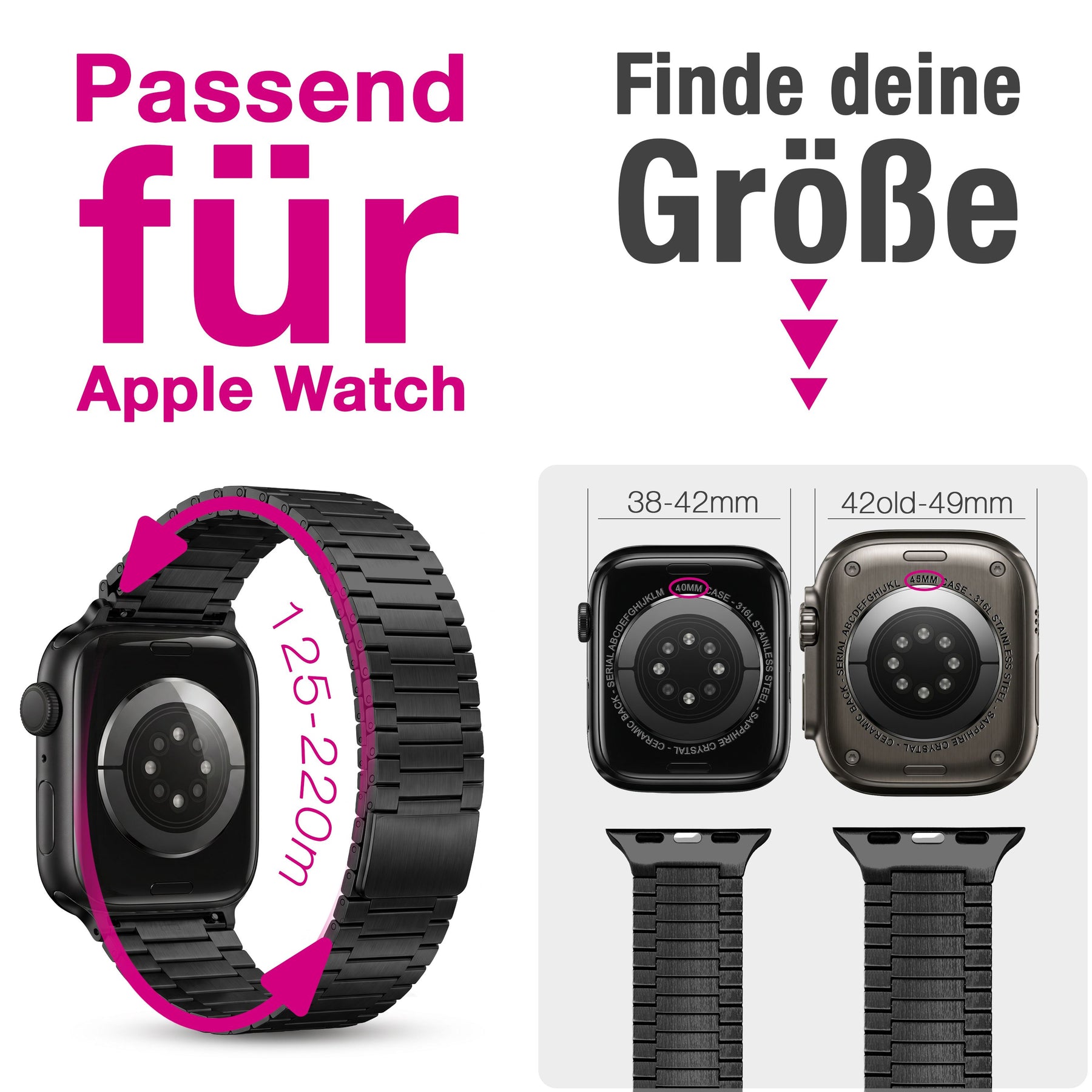 NALIA Chronos Edelstahl Armband kompatibel mit Apple Watch Armband SE iWatch Series 10 9 8 7 6 5 4 3 2 1 38/40/41/42mm, Magnetisches Loop-Armband aus Metall mit Schnellverschluss Nachtschwarz NALIA Metall Armband