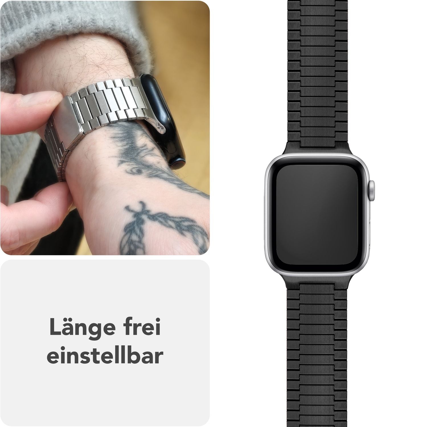 NALIA Chronos Edelstahl Armband für Apple Watch Ultra/SE/10/9/8/7/6/5/4/3/2/1, Gehäusegröße 42/44/45/46/49mm, Magnetisches Metall Loop Ersatzarmband Nachtschwarz NALIA Metall Armband