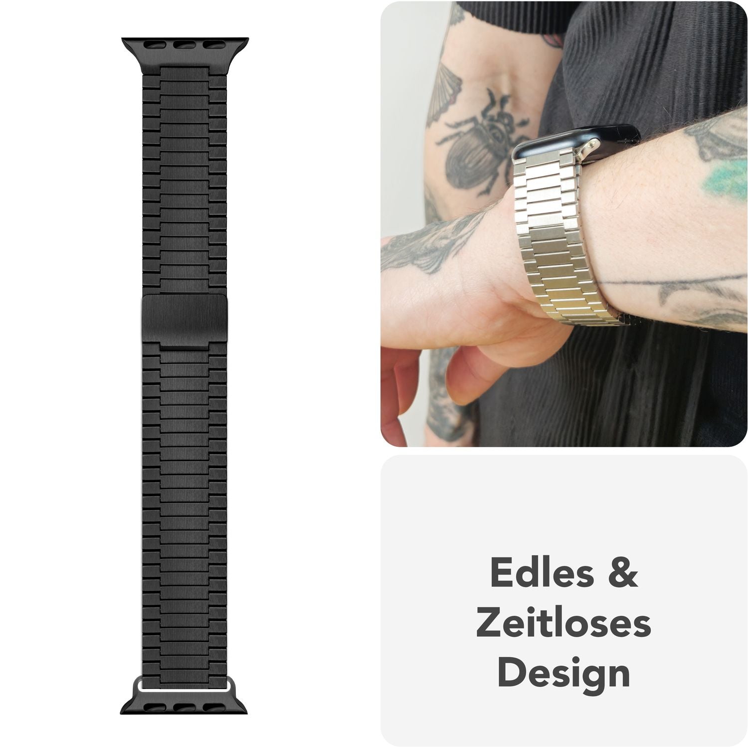 NALIA Chronos Edelstahl Armband für Apple Watch Ultra/SE/10/9/8/7/6/5/4/3/2/1, Gehäusegröße 42/44/45/46/49mm, Magnetisches Metall Loop Ersatzarmband Nachtschwarz NALIA Metall Armband