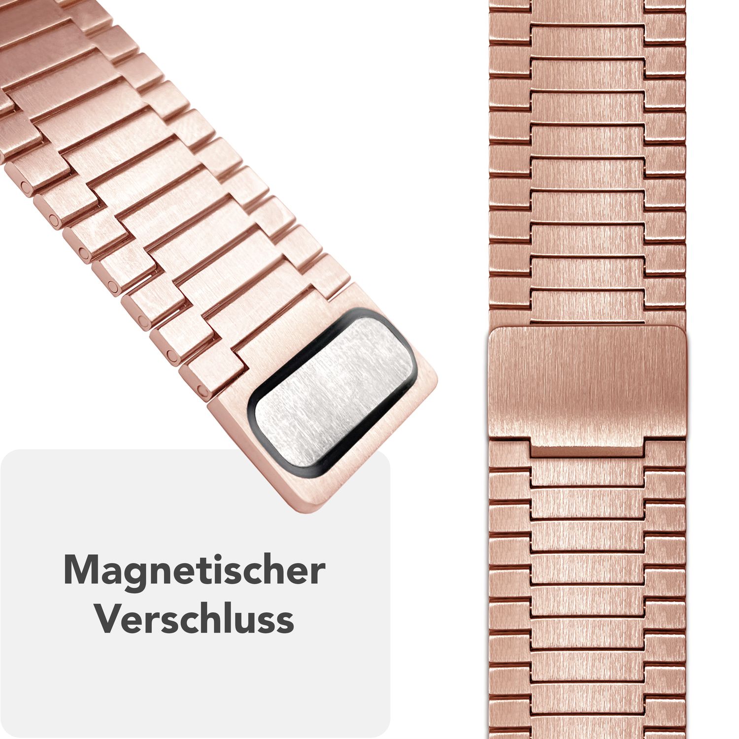 NALIA Chronos Edelstahl Armband für Apple Watch Ultra/SE/10/9/8/7/6/5/4/3/2/1, Gehäusegröße 42/44/45/46/49mm, Magnetisches Metall Loop Ersatzarmband Kupferrosé NALIA Metall Armband