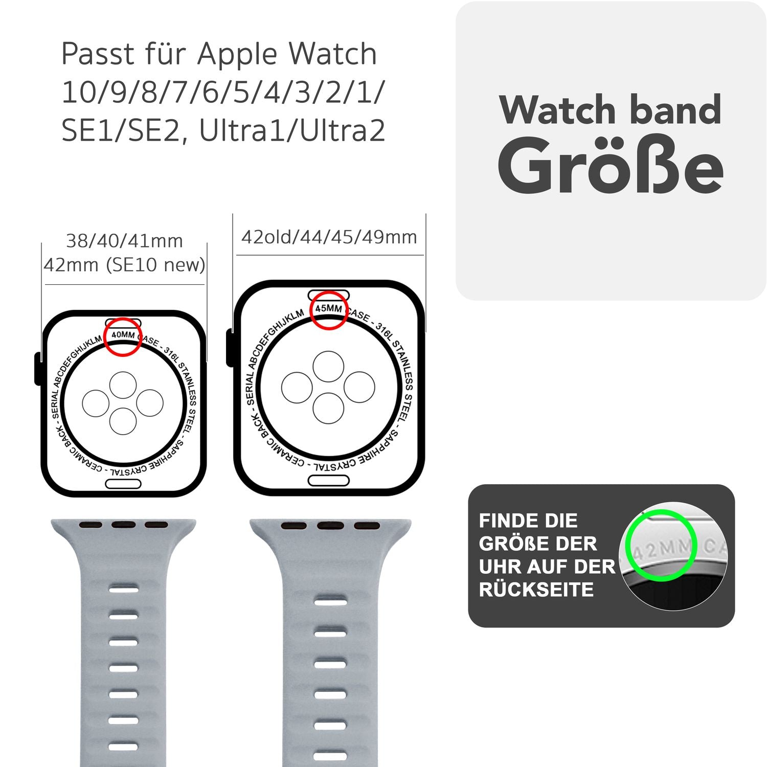 NALIA Motion Armband für Apple Watch SE/10/9/8/7/6/5/4/3/2/1, Gehäusegröße 38/40/41/42mm, Soft Silikon Ersatz Sportarmband mit Steck-Pin Verschluss