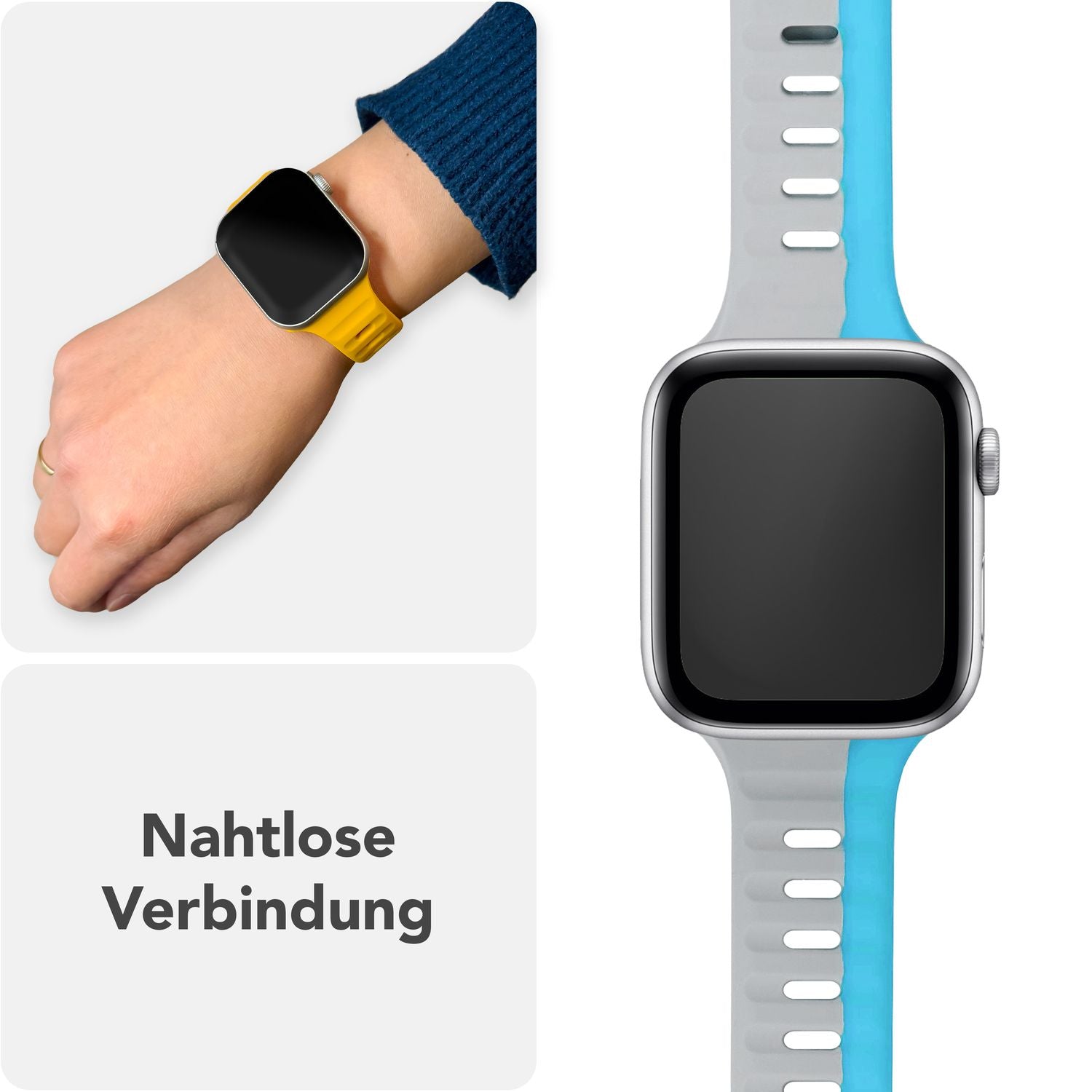 NALIA Motion Armband für Apple Watch SE/10/9/8/7/6/5/4/3/2/1, Gehäusegröße 38/40/41/42mm, Soft Silikon Ersatz Sportarmband mit Steck-Pin Verschluss