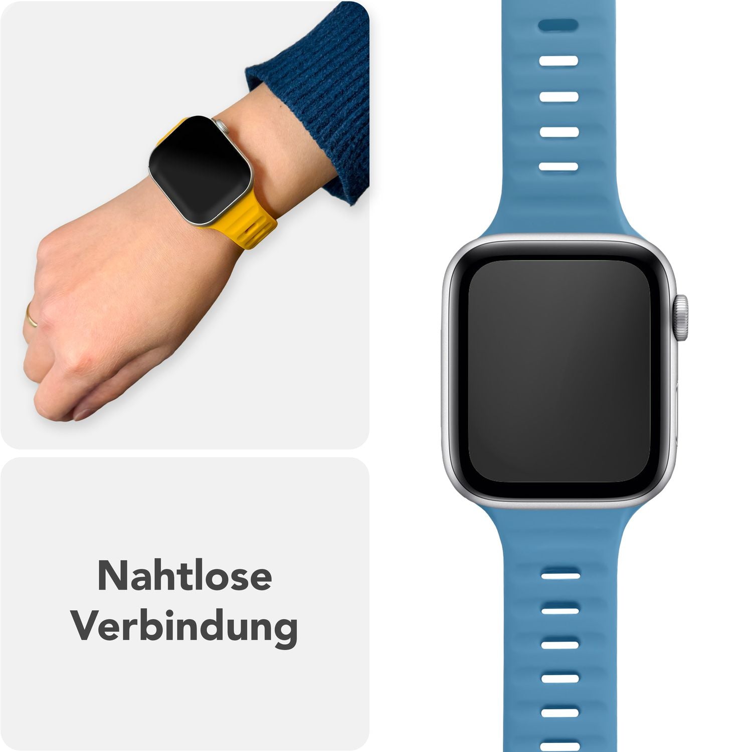 NALIA Motion Armband für Apple Watch Ultra/SE/10/9/8/7/6/5/4/3/2/1, Gehäusegröße 42/44/45/46/49mm, Soft Silikon Ersatz Sportarmband mit Steck-Pin Verschluss Azurblau NALIA Silikon Armband