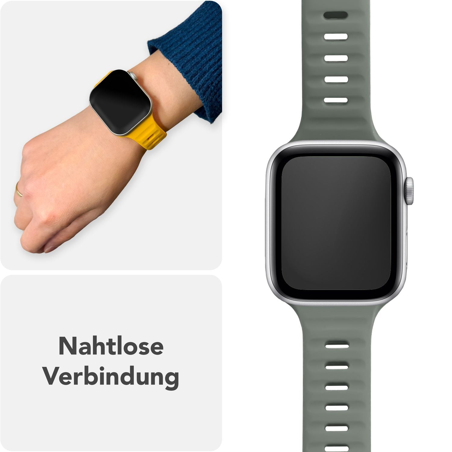 NALIA Motion Armband für Apple Watch Ultra/SE/10/9/8/7/6/5/4/3/2/1, Gehäusegröße 42/44/45/46/49mm, Soft Silikon Ersatz Sportarmband mit Steck-Pin Verschluss Graphitgrau NALIA Silikon Armband