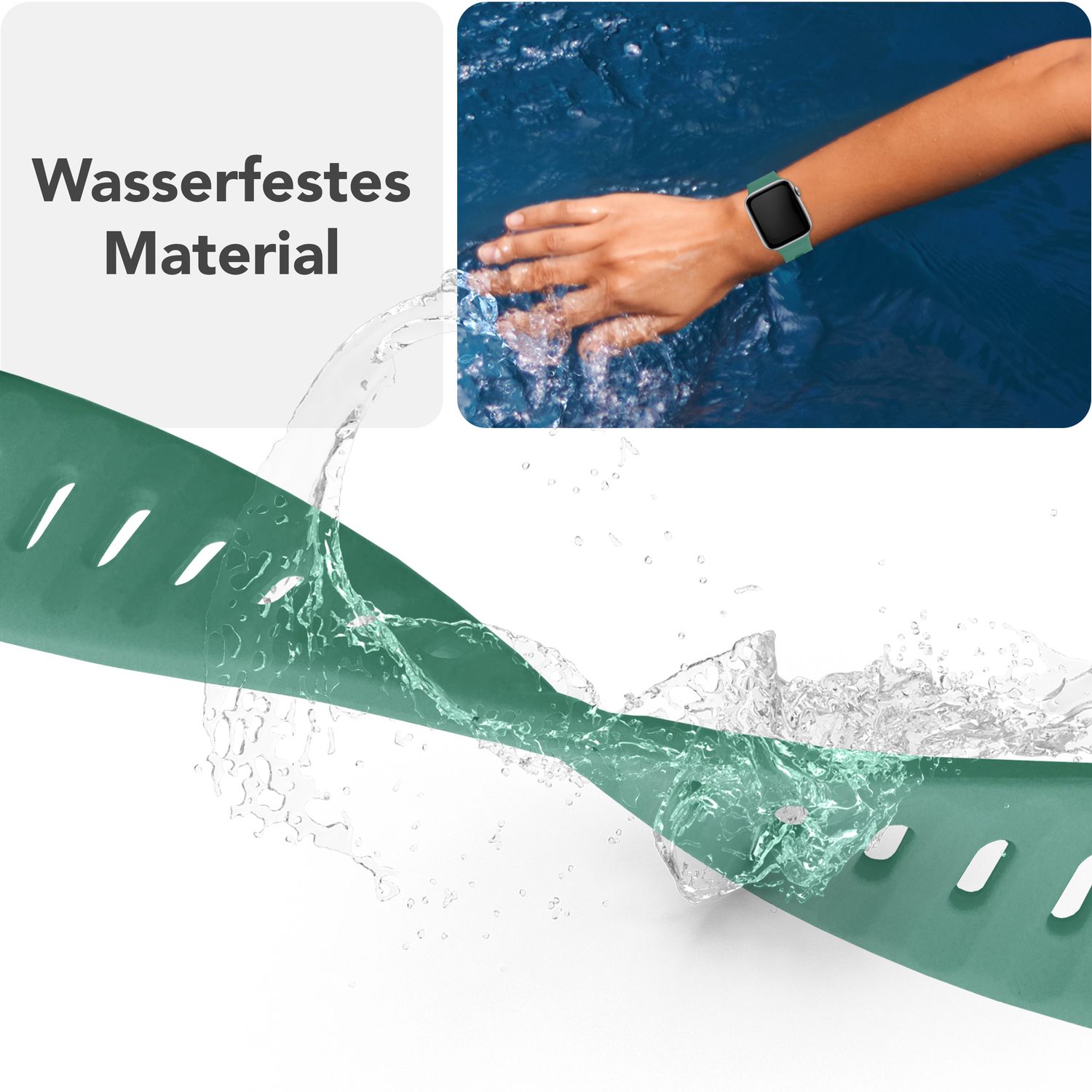 NALIA Motion Armband für Apple Watch Ultra/SE/10/9/8/7/6/5/4/3/2/1, Gehäusegröße 42/44/45/46/49mm, Soft Silikon Ersatz Sportarmband mit Steck-Pin Verschluss Fichtengrün NALIA Silikon Armband