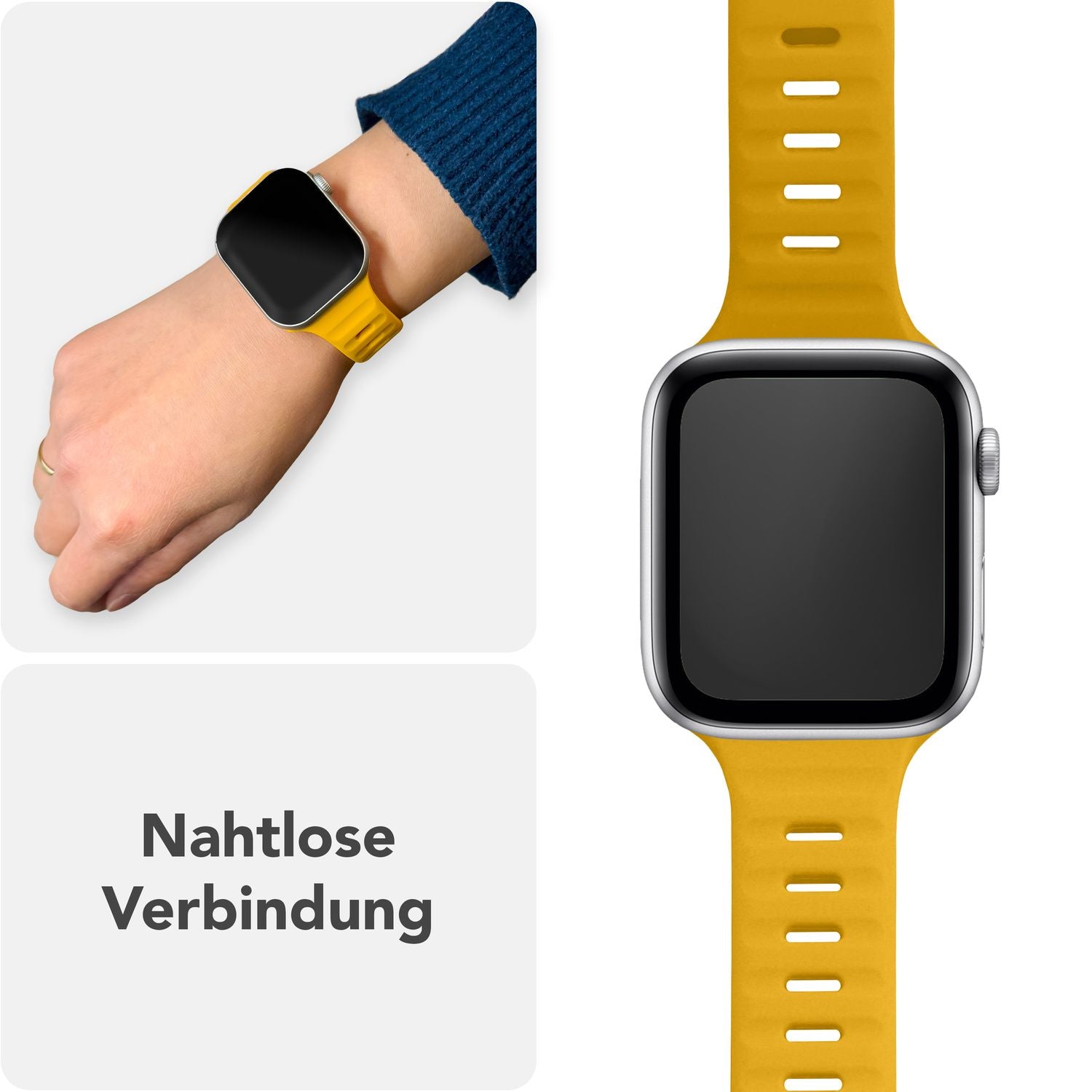 NALIA Motion Armband für Apple Watch Ultra/SE/10/9/8/7/6/5/4/3/2/1, Gehäusegröße 42/44/45/46/49mm, Soft Silikon Ersatz Sportarmband mit Steck-Pin Verschluss Sonnengelb NALIA Silikon Armband