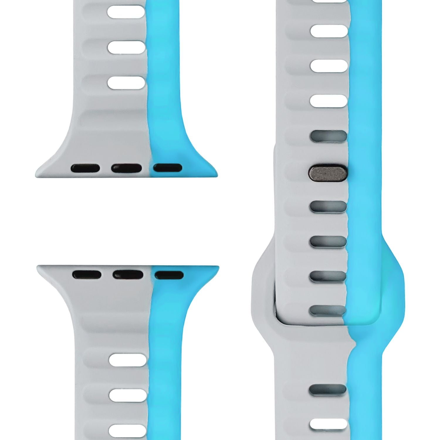 NALIA Motion Armband für Apple Watch Ultra/SE/10/9/8/7/6/5/4/3/2/1, Gehäusegröße 42/44/45/46/49mm, Soft Silikon Ersatz Sportarmband mit Steck-Pin Verschluss Sturmblau Grau NALIA Silikon Armband