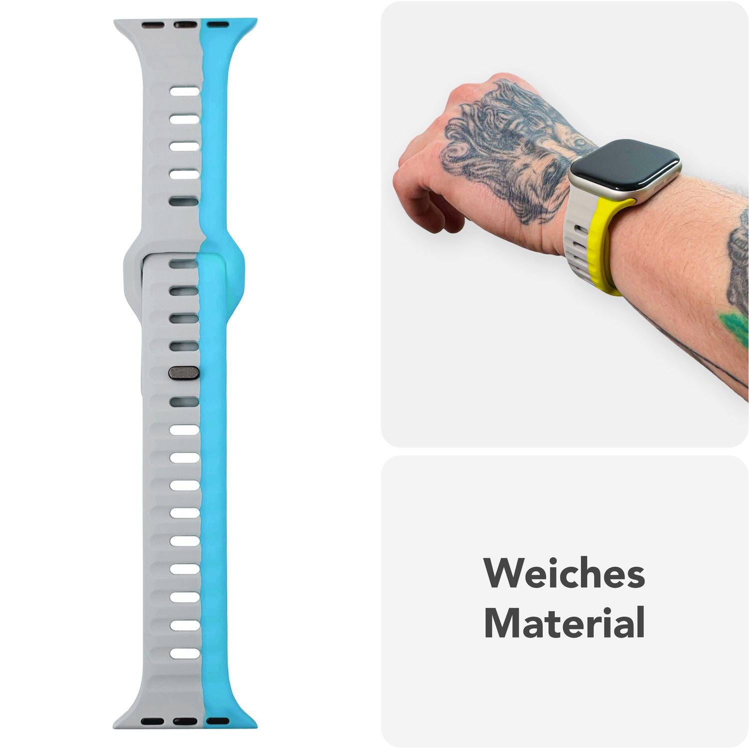 NALIA Motion Armband für Apple Watch Ultra/SE/10/9/8/7/6/5/4/3/2/1, Gehäusegröße 42/44/45/46/49mm, Soft Silikon Ersatz Sportarmband mit Steck-Pin Verschluss Sturmblau Grau NALIA Silikon Armband