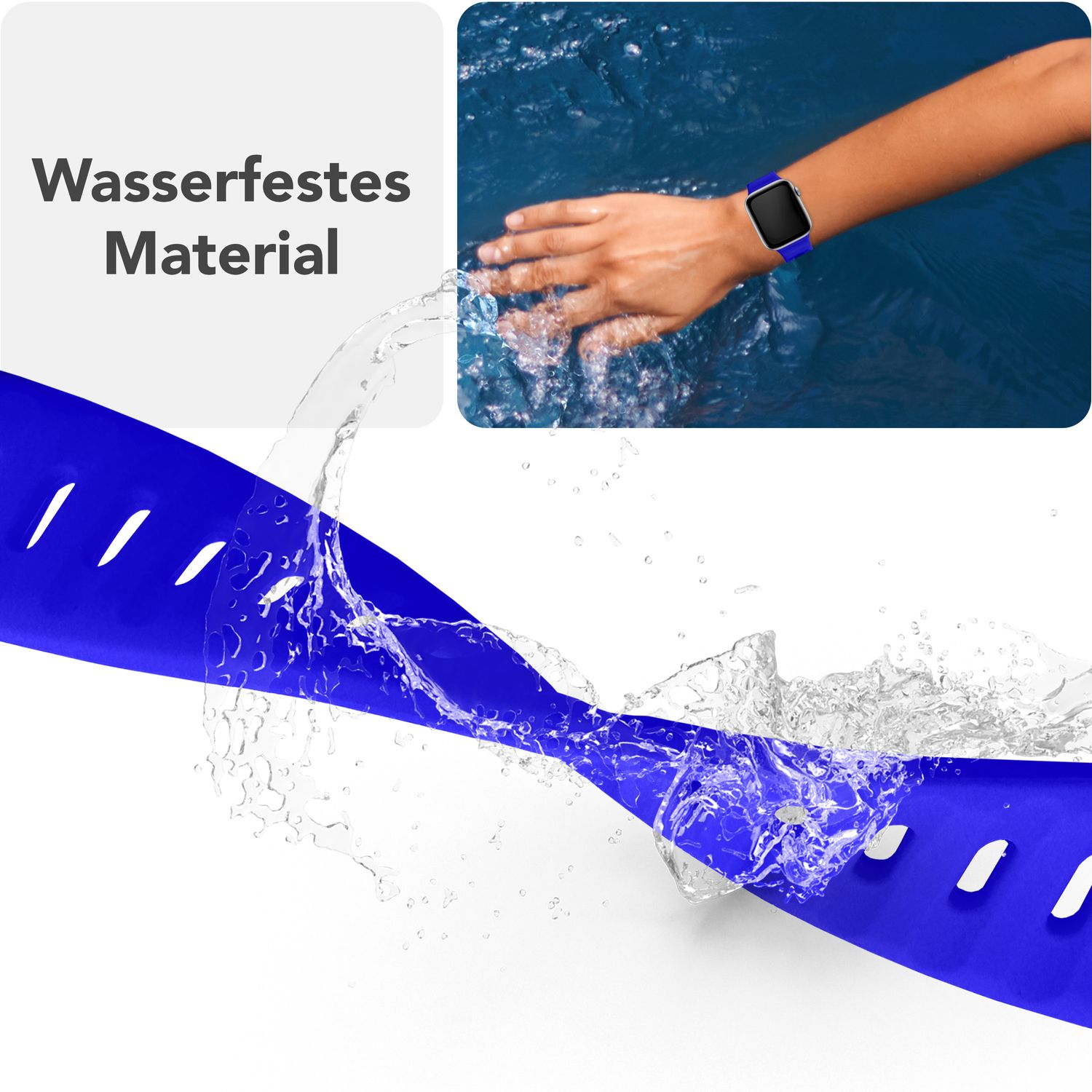 NALIA Motion Armband für Apple Watch Ultra/SE/10/9/8/7/6/5/4/3/2/1, Gehäusegröße 42/44/45/46/49mm, Soft Silikon Ersatz Sportarmband mit Steck-Pin Verschluss Tiefblau NALIA Silikon Armband