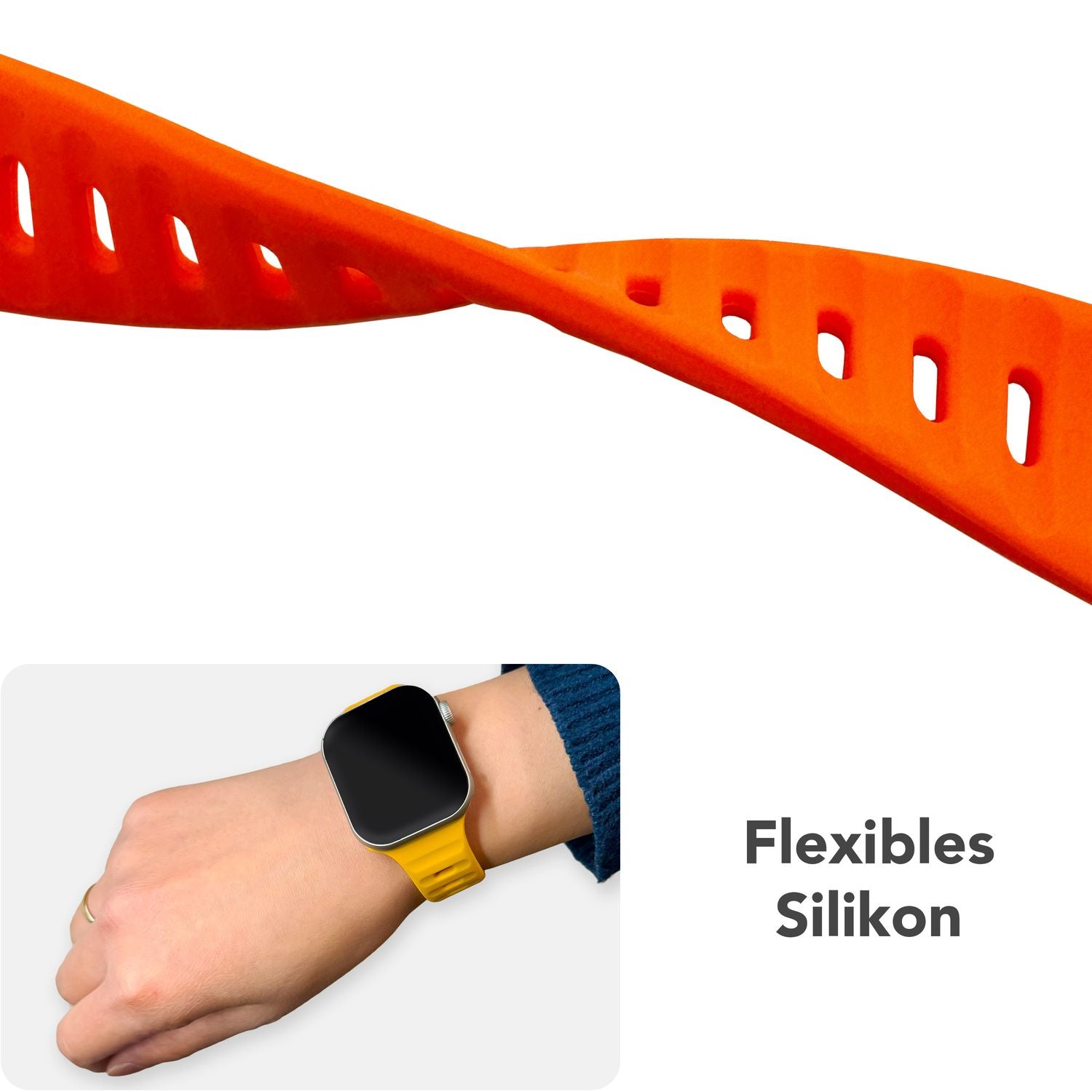 NALIA Motion Armband für Apple Watch Ultra/SE/10/9/8/7/6/5/4/3/2/1, Gehäusegröße 42/44/45/46/49mm, Soft Silikon Ersatz Sportarmband mit Steck-Pin Verschluss Neon Orange NALIA Silikon Armband