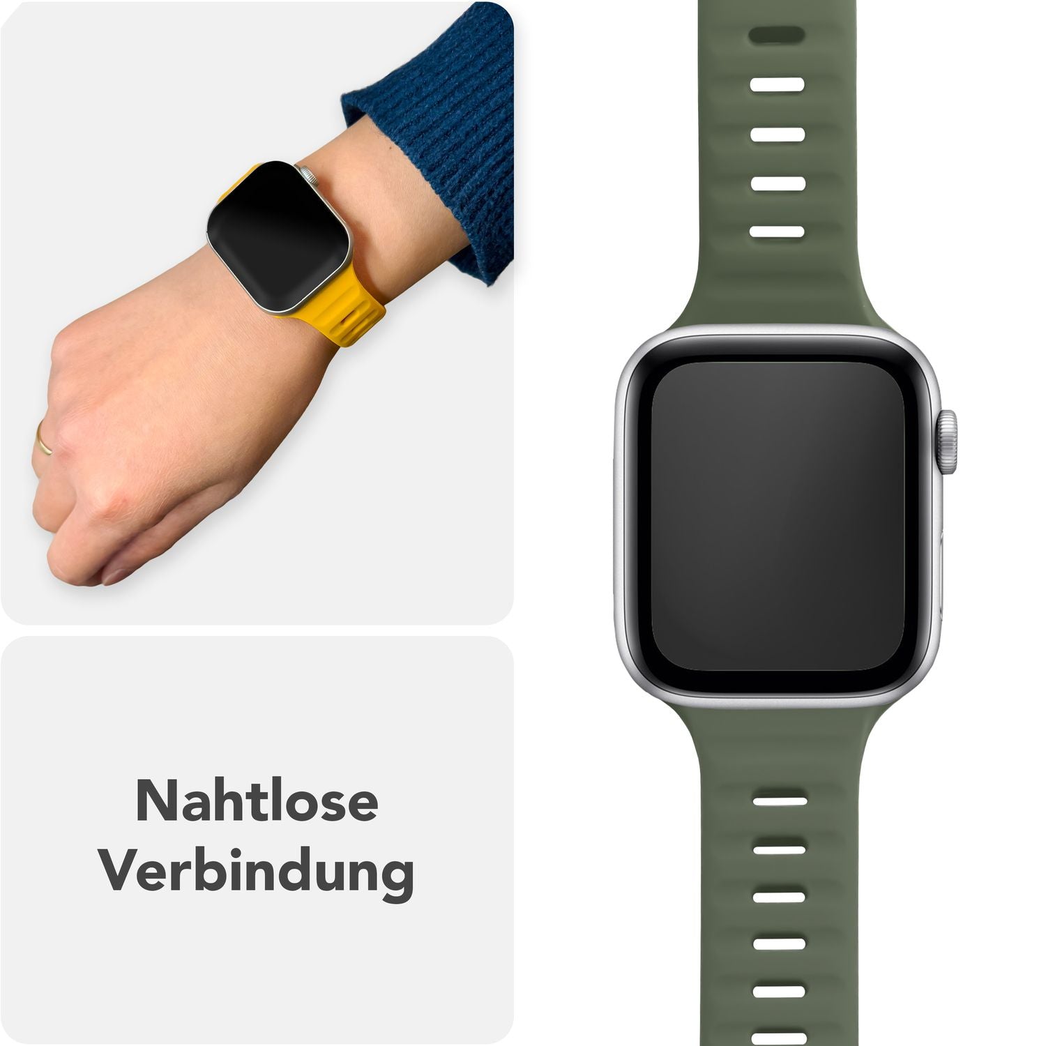 NALIA Motion Armband für Apple Watch Ultra/SE/10/9/8/7/6/5/4/3/2/1, Gehäusegröße 42/44/45/46/49mm, Soft Silikon Ersatz Sportarmband mit Steck-Pin Verschluss Moosgrün NALIA Silikon Armband