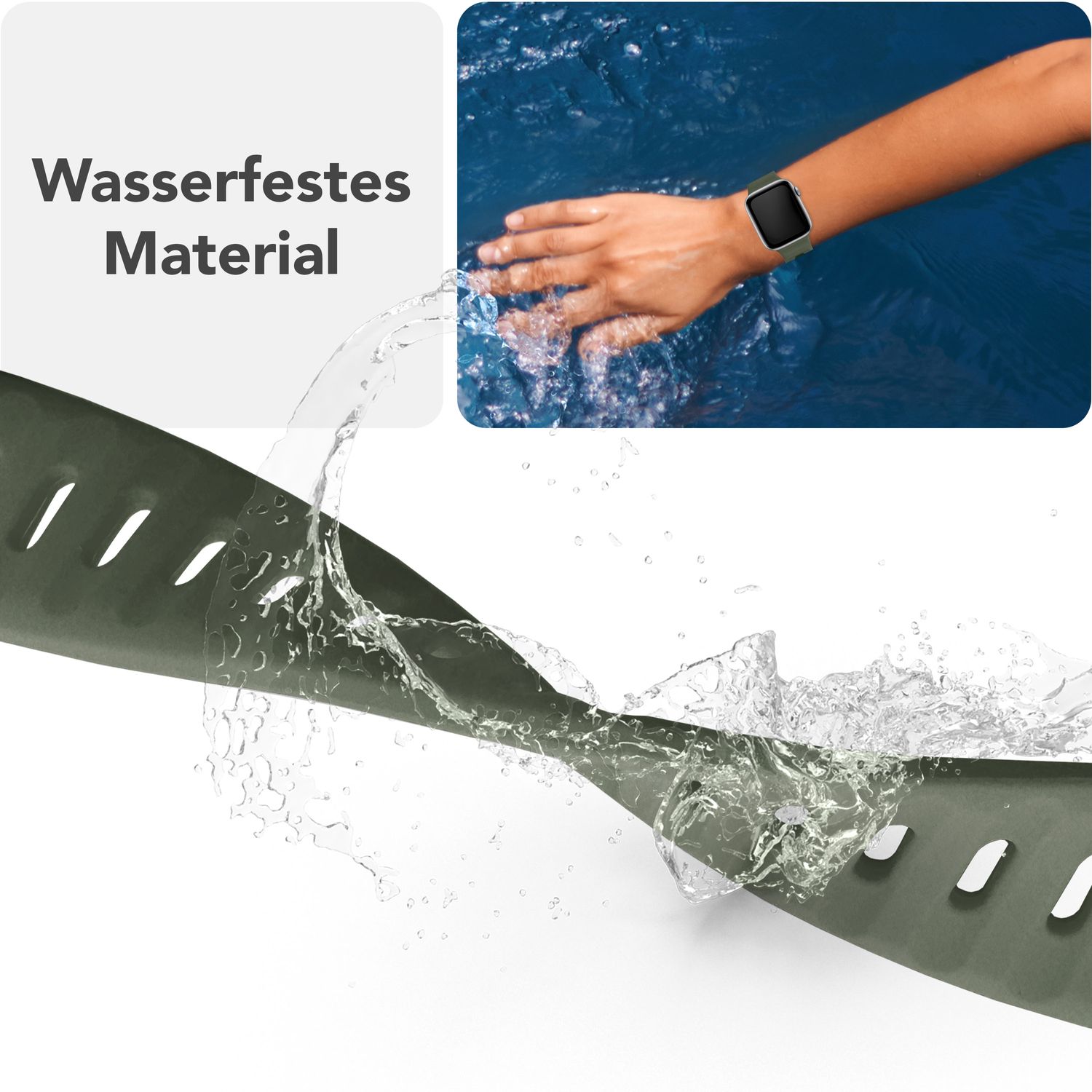 NALIA Motion Armband für Apple Watch Ultra/SE/10/9/8/7/6/5/4/3/2/1, Gehäusegröße 42/44/45/46/49mm, Soft Silikon Ersatz Sportarmband mit Steck-Pin Verschluss Moosgrün NALIA Silikon Armband