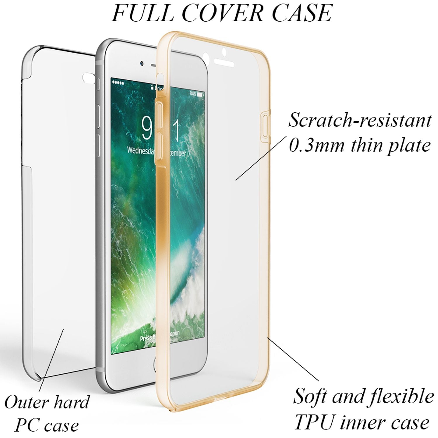 NALIA 360 Grad Handy Hülle für Apple iPhone 8 Plus / 7 Plus, Full Cover Case Transparent NALIA Transparente Hülle
