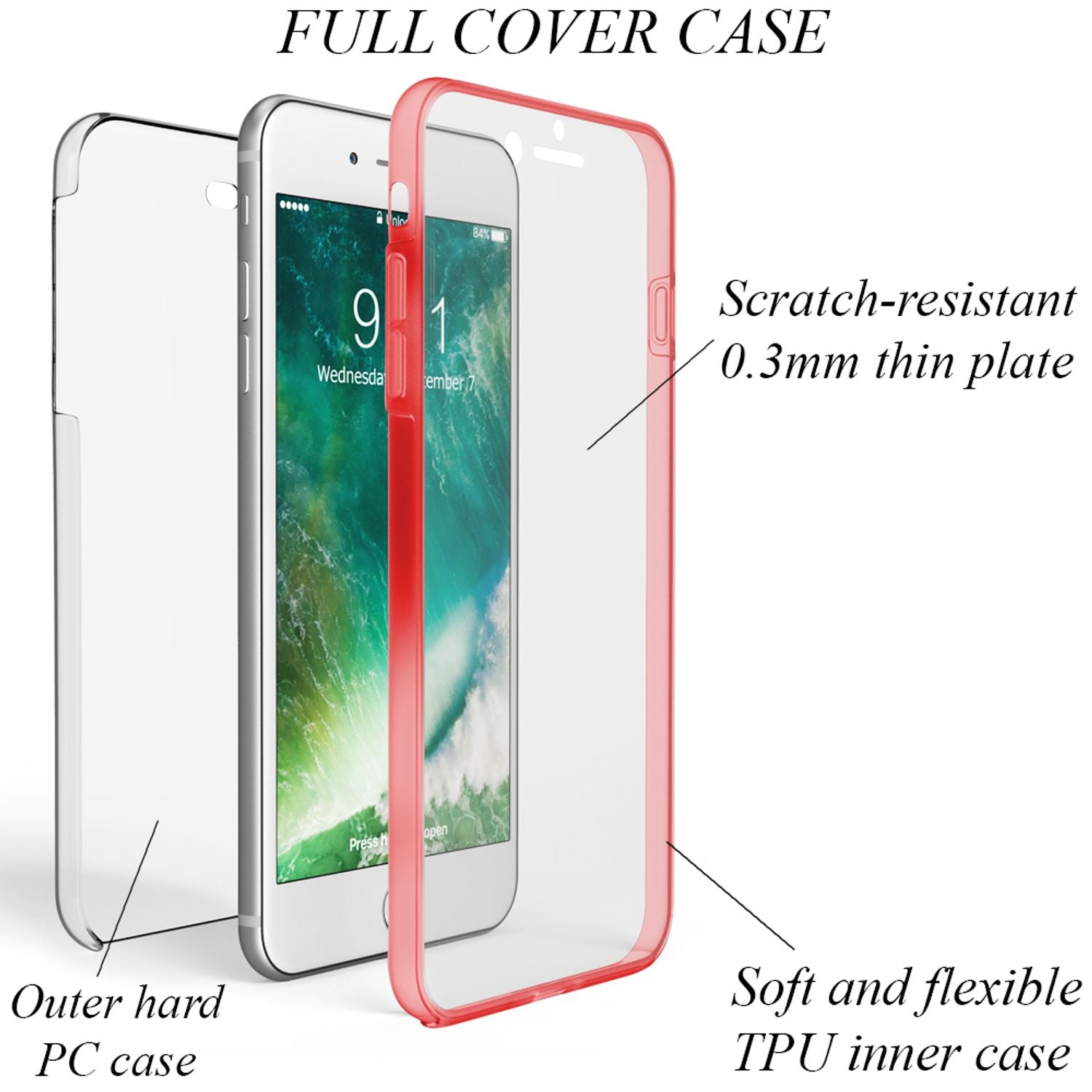 NALIA 360 Grad Handy Hülle für Apple iPhone 8 Plus / 7 Plus, Full Cover Case Transparent NALIA Transparente Hülle
