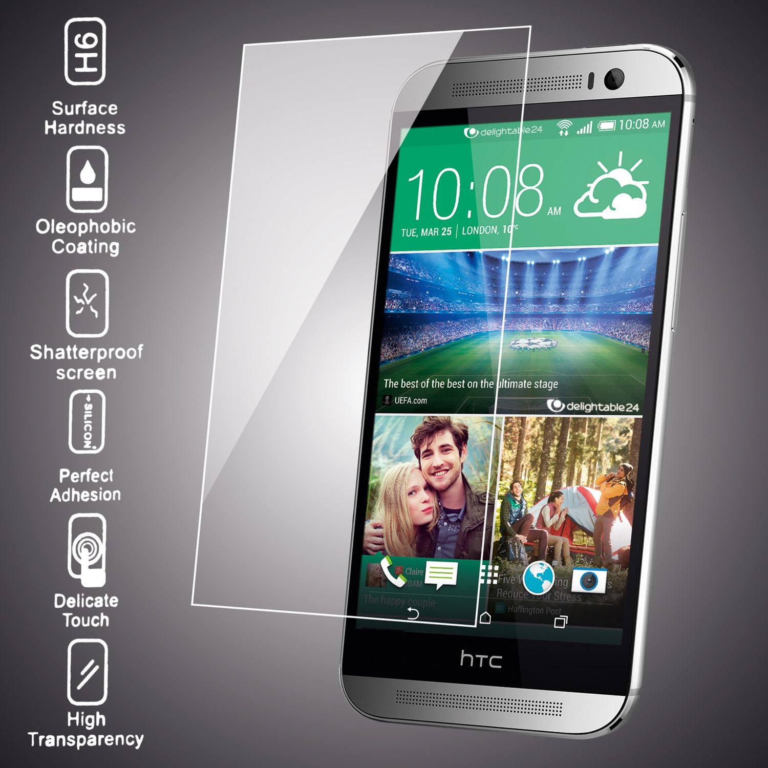 NALIA Schutzglas für HTC One M8, 9H Full Cover Displayschutz Film Tempered Glass