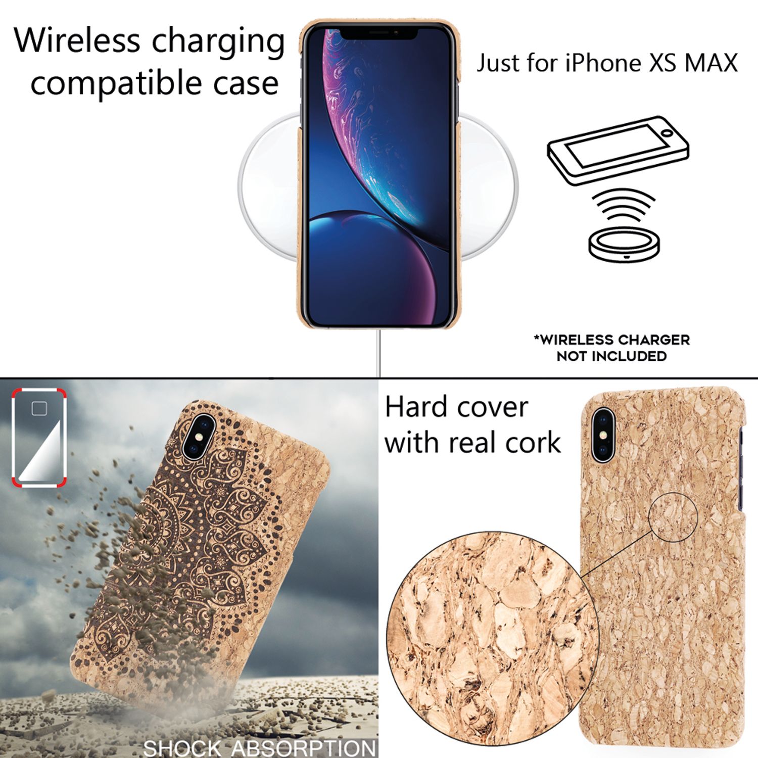 NALIA Kork Hülle für iPhone XS Max, Handyhülle Natur Holz Look Handy-Tasche Case NALIA