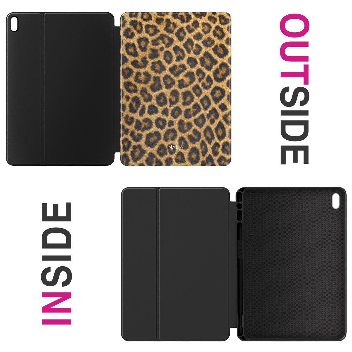 Leona iPad Klapphülle mit Leopardenmuster, innen und außen