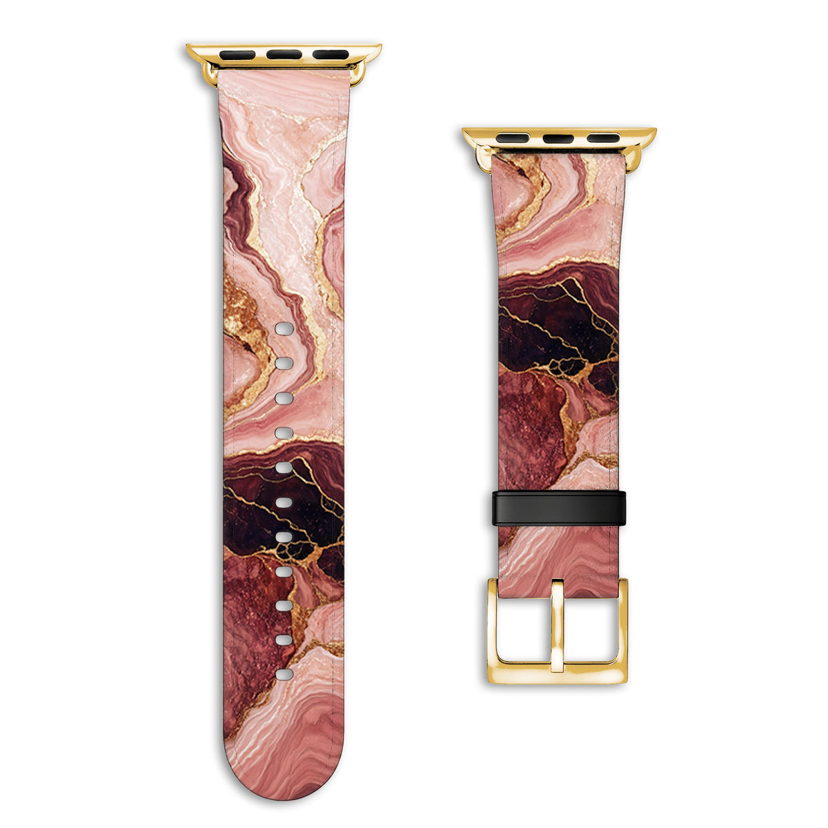 Rosenquarz - Apple Watch Armband 44/45/46/49mm 44 45 46 49mm Matt Gold NALIA Kunstleder Armband