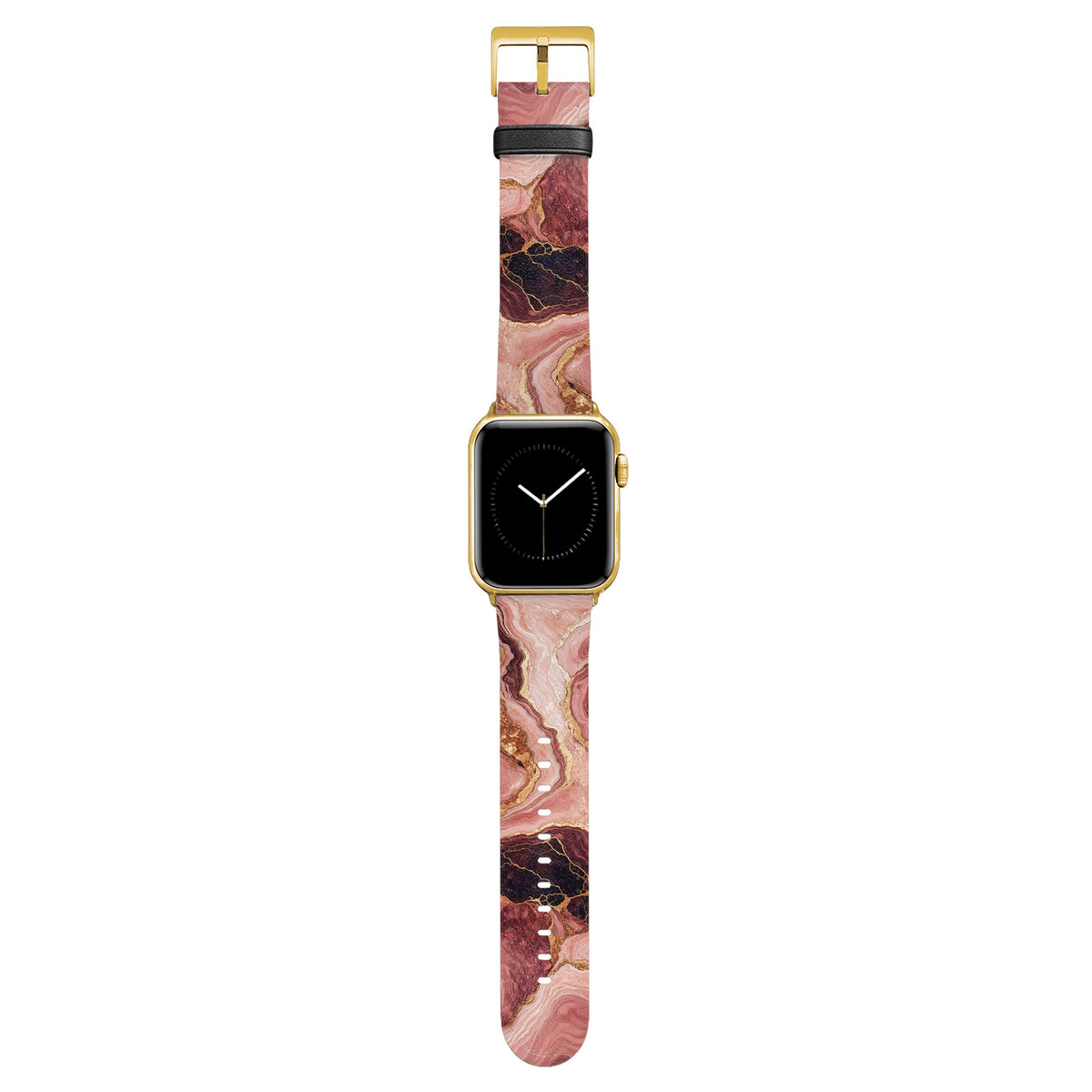 Rosenquarz - Apple Watch Armband 44/45/46/49mm 44 45 46 49mm Matt Gold NALIA Kunstleder Armband