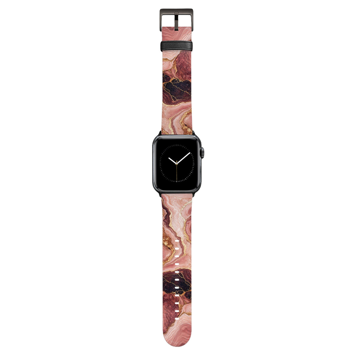 Rosenquarz - Apple Watch Armband 44/45/46/49mm 44 45 46 49mm Matt Schwarz NALIA Kunstleder Armband