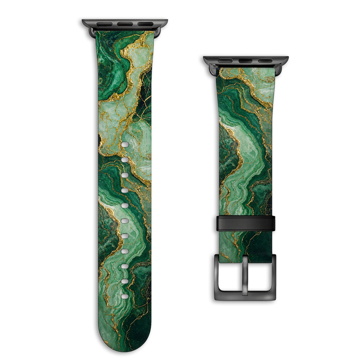 Malachit - Apple Watch Armband 44/45/46/49mm 44 45 46 49mm Matt Schwarz NALIA Kunstleder Armband