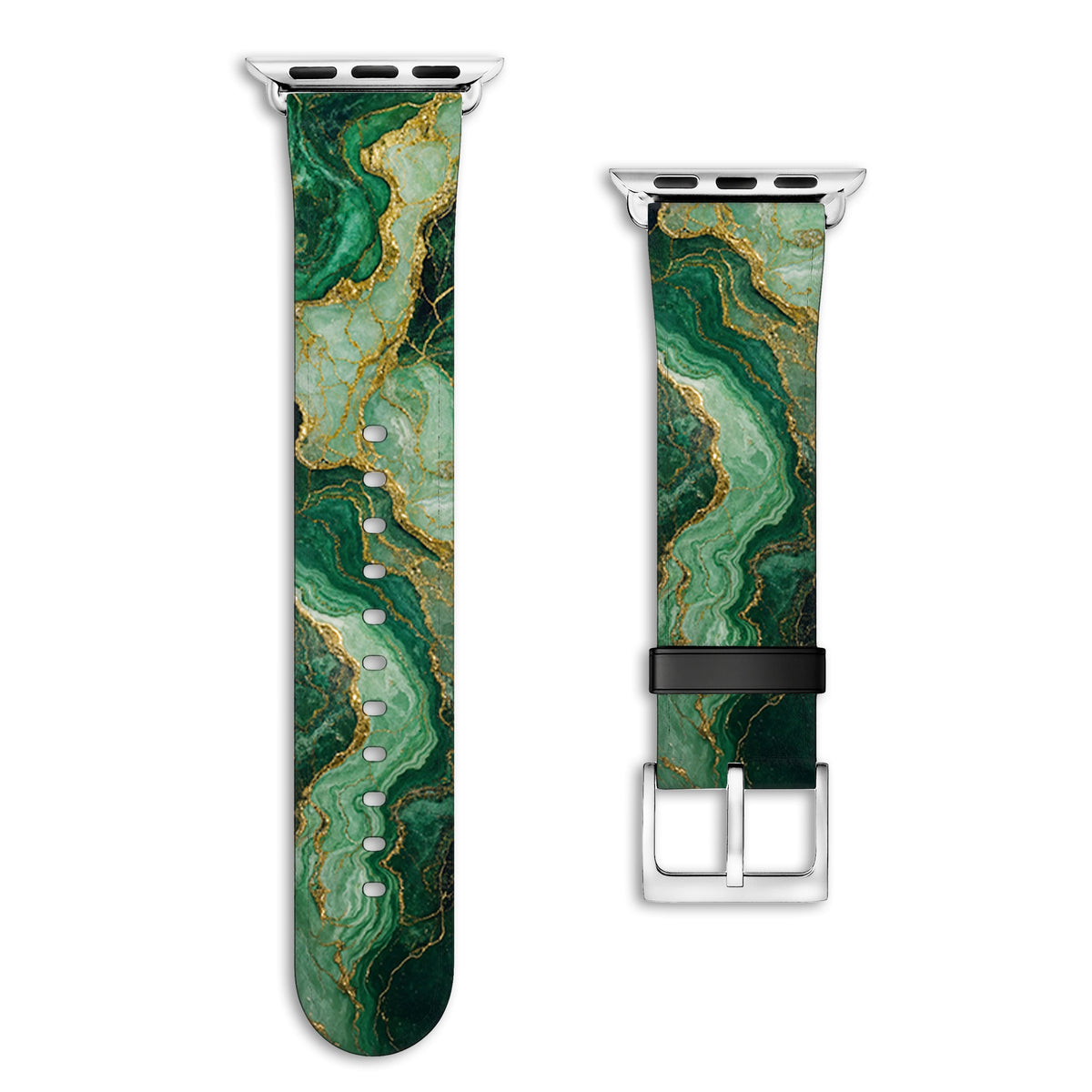 Malachit - Apple Watch Armband 38/40/41/42mm 38 40 41 42mm Matt Silber NALIA Kunstleder Armband