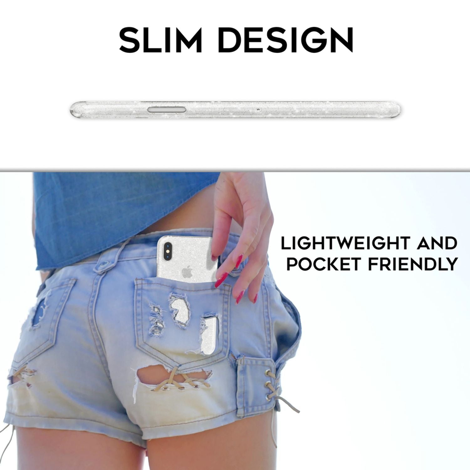 NALIA Handyhülle für iPhone XS Max, Glitzer Ultra Slim Silikon Case Back Cover Transparent NALIA Transparente Hülle