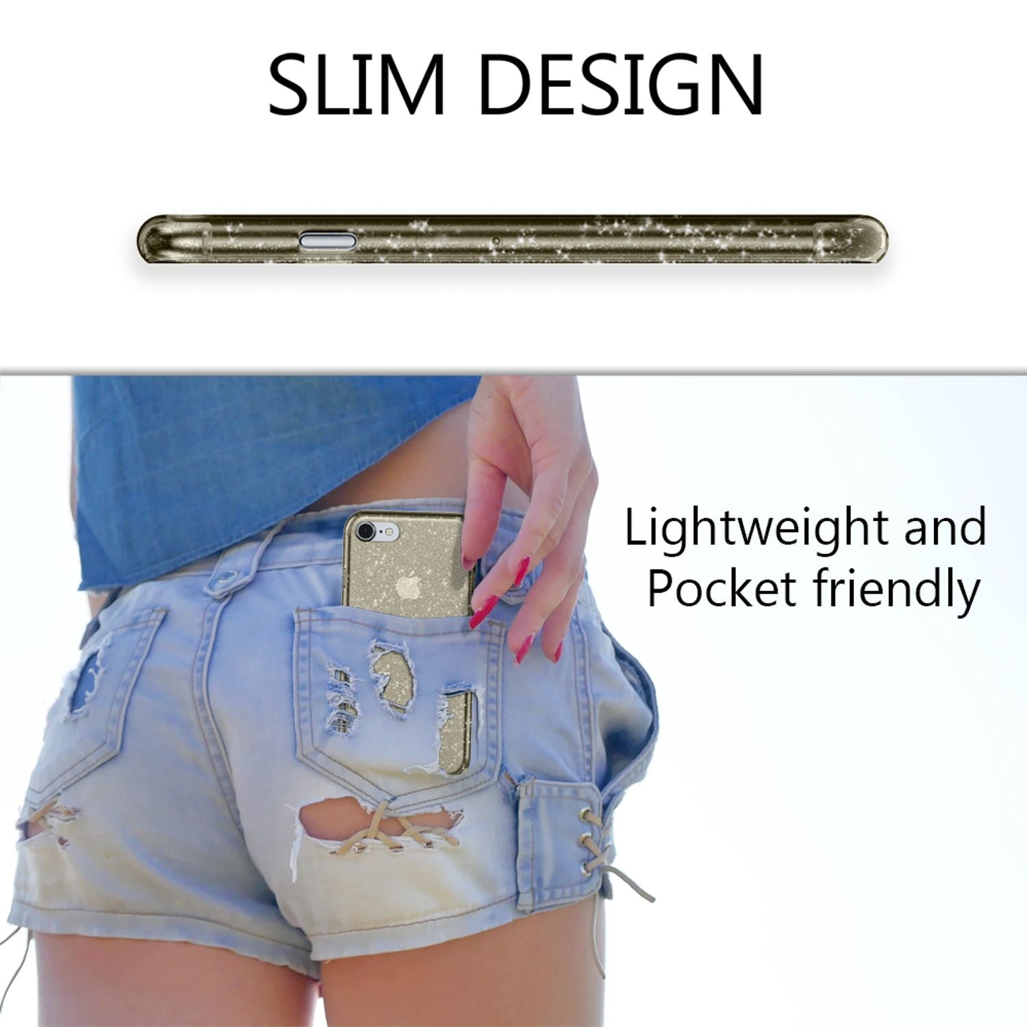 NALIA Handy Hülle für iPhone SE 2020 / 8 / 7, Glitzer Case Cover Schutz Tasche Transparent NALIA Transparente Hülle