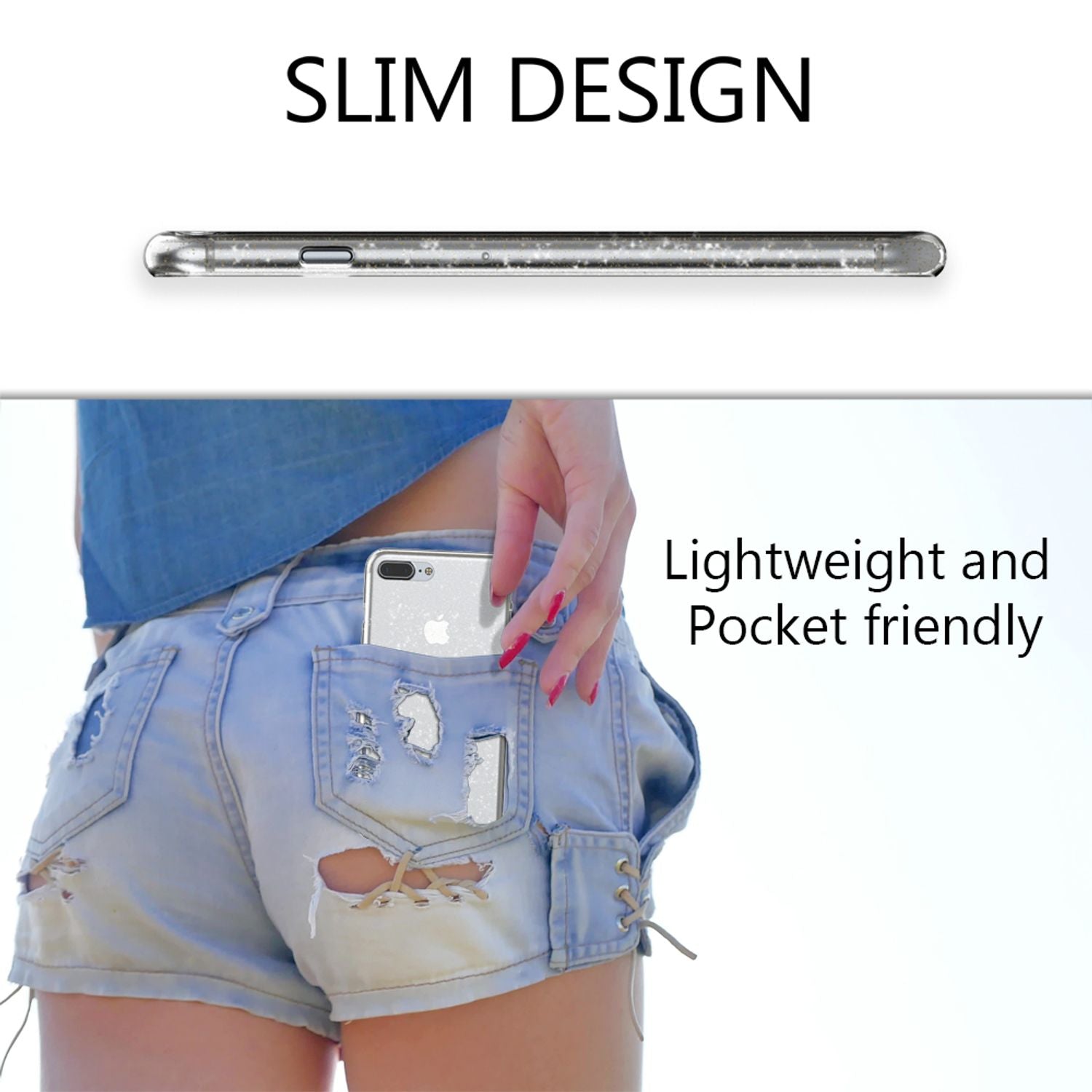 NALIA Handy Hülle für Apple iPhone 8 Plus, Glitzer Back Cover Case Silikon Etui Transparent NALIA Transparente Hülle