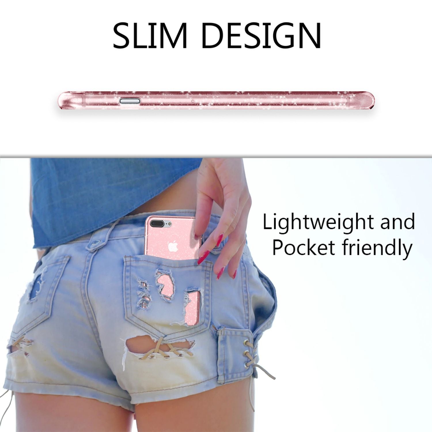 NALIA Handy Hülle für Apple iPhone 8 Plus, Glitzer Back Cover Case Silikon Etui Transparent NALIA Transparente Hülle