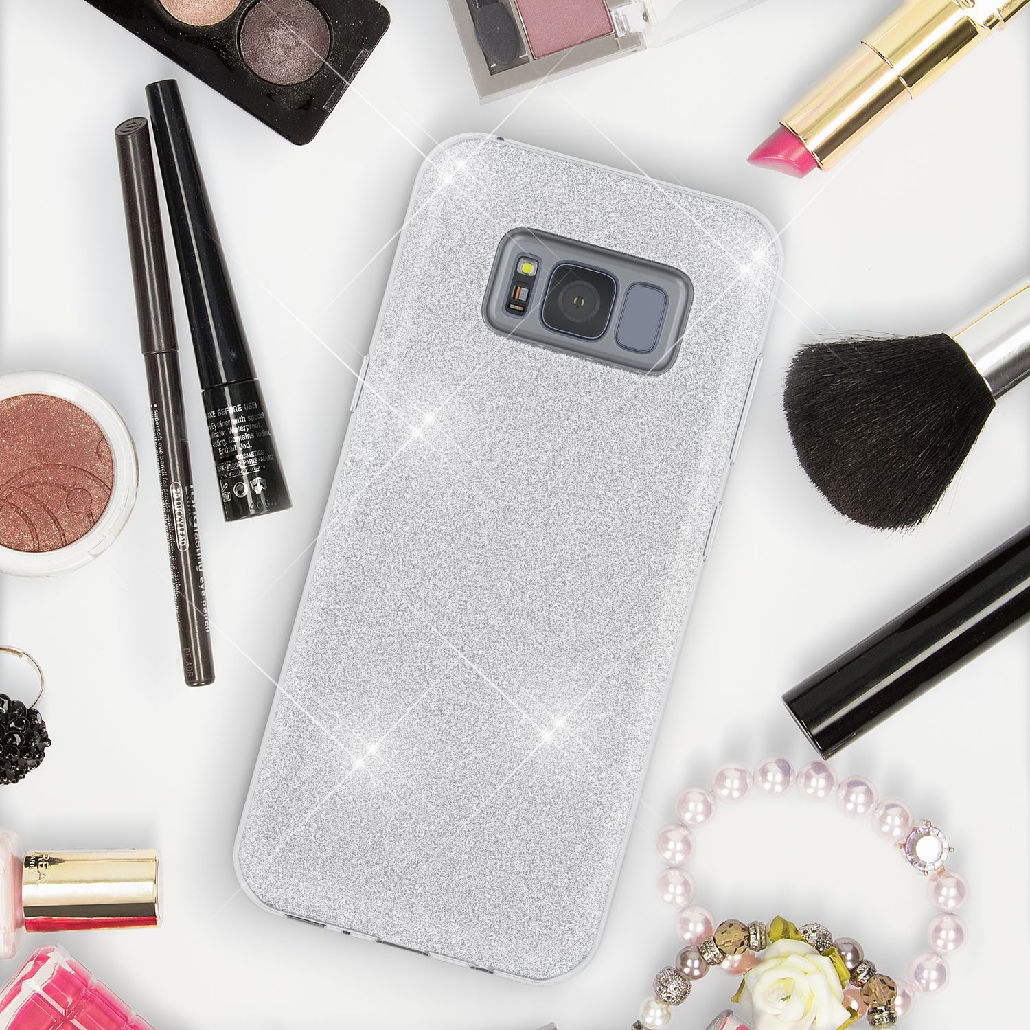 Samsung Galaxy S8 Plus Handy Hülle von NALIA, Glitzer Silikon Cover Case Schutz Silber NALIA Protective Hülle
