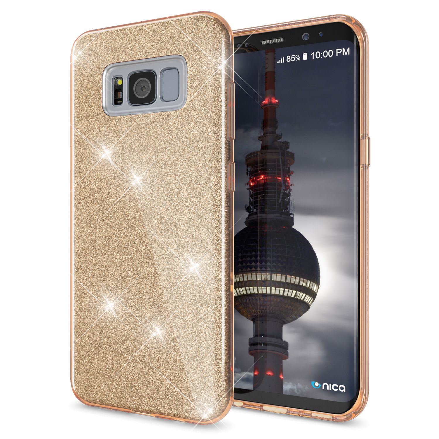 Samsung Galaxy S8 Hülle Handyhülle von NALIA, Glitzer Slim Case Cover Schutzhülle Gold NALIA Protective Hülle