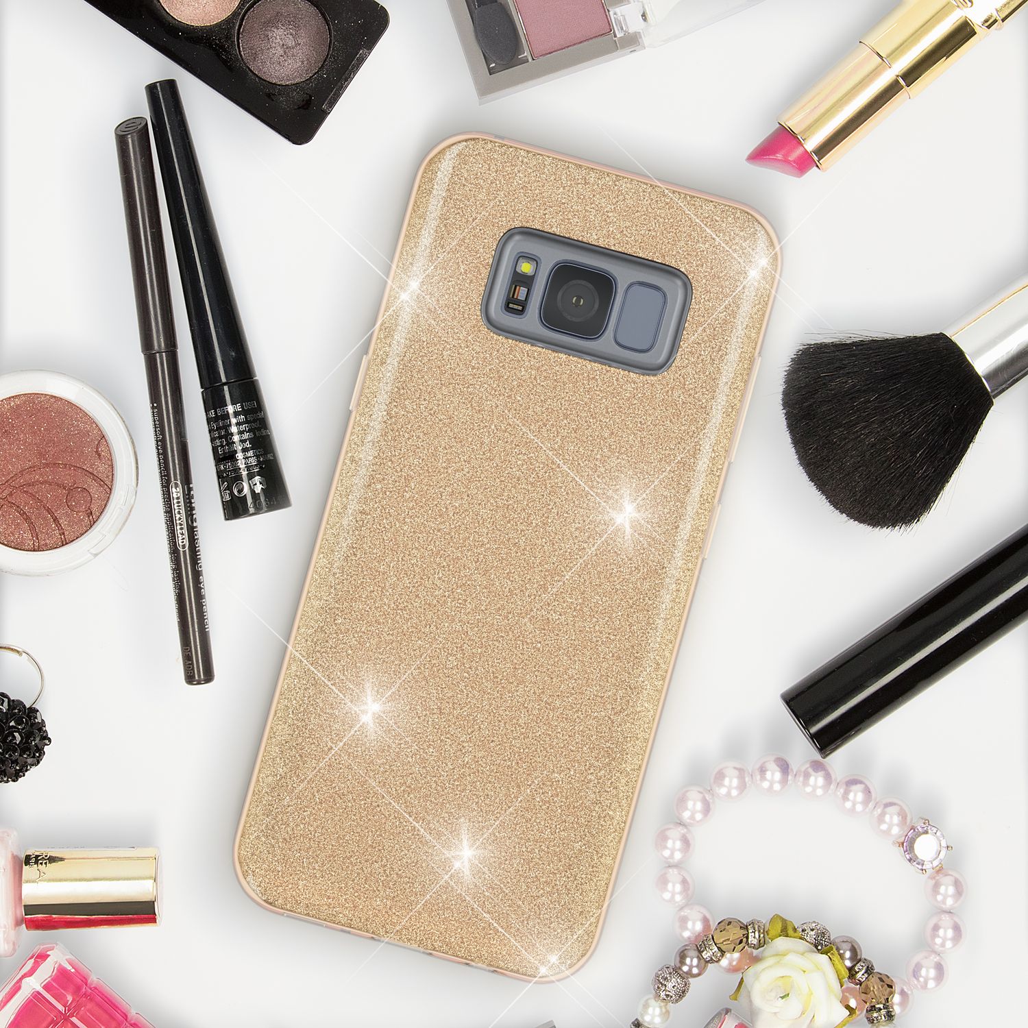 Samsung Galaxy S8 Plus Handy Hülle von NALIA, Glitzer Silikon Cover Case Schutz Silber NALIA Protective Hülle
