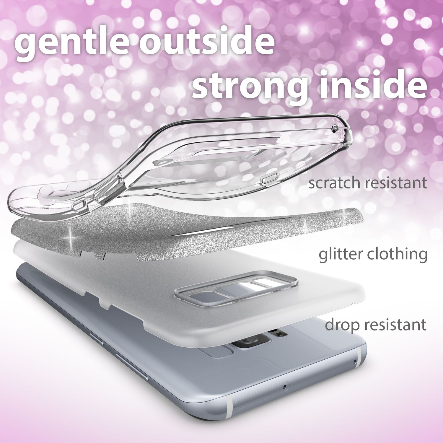 Samsung Galaxy S8 Plus Handy Hülle von NALIA, Glitzer Silikon Cover Case Schutz Silber NALIA Protective Hülle