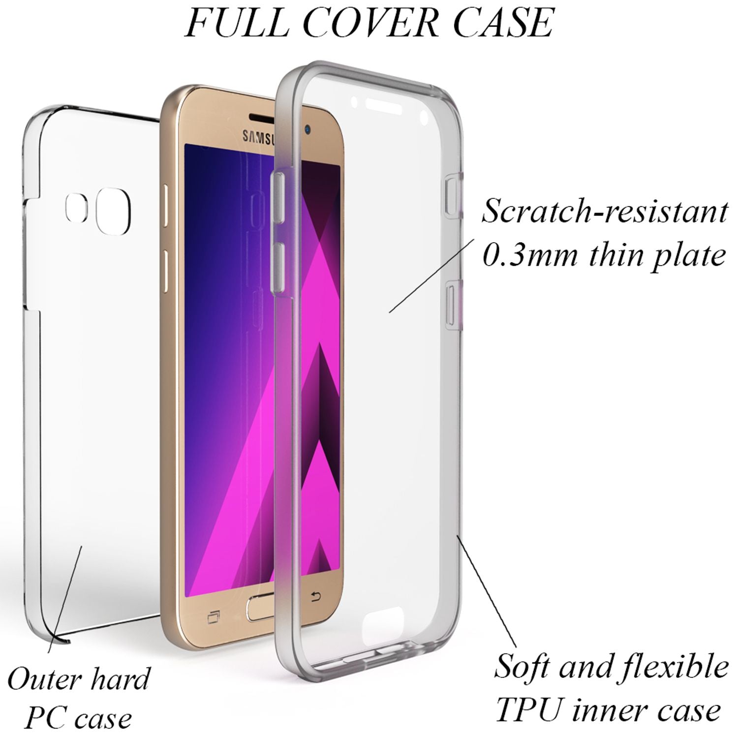 NALIA 360 Grad Handy Hülle für Samsung Galaxy A5 2017, Full Cover Case Bumper Transparent NALIA Transparente Hülle
