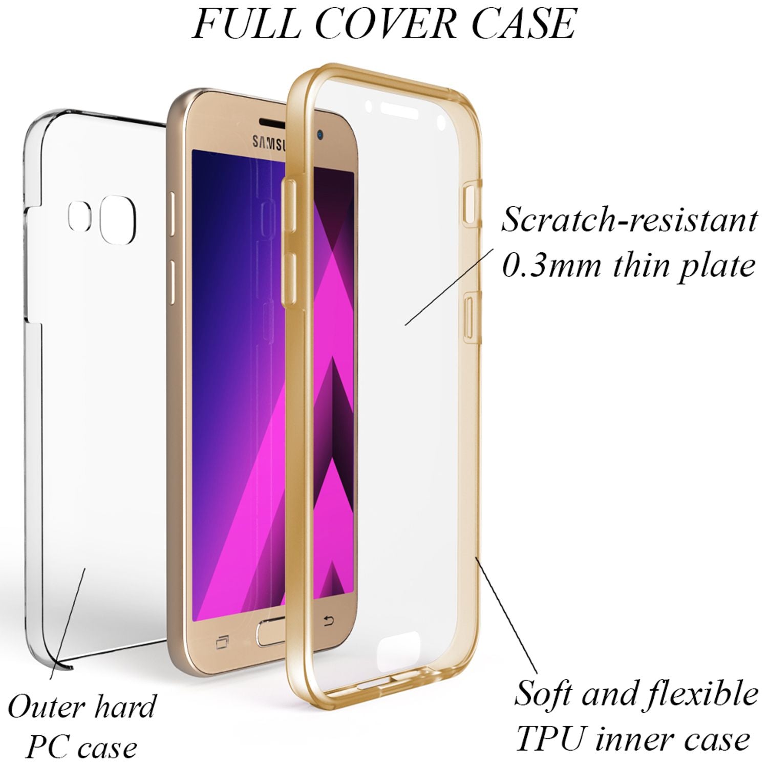NALIA 360 Grad Handy Hülle für Samsung Galaxy A5 2017, Full Cover Case Bumper Transparent NALIA Transparente Hülle