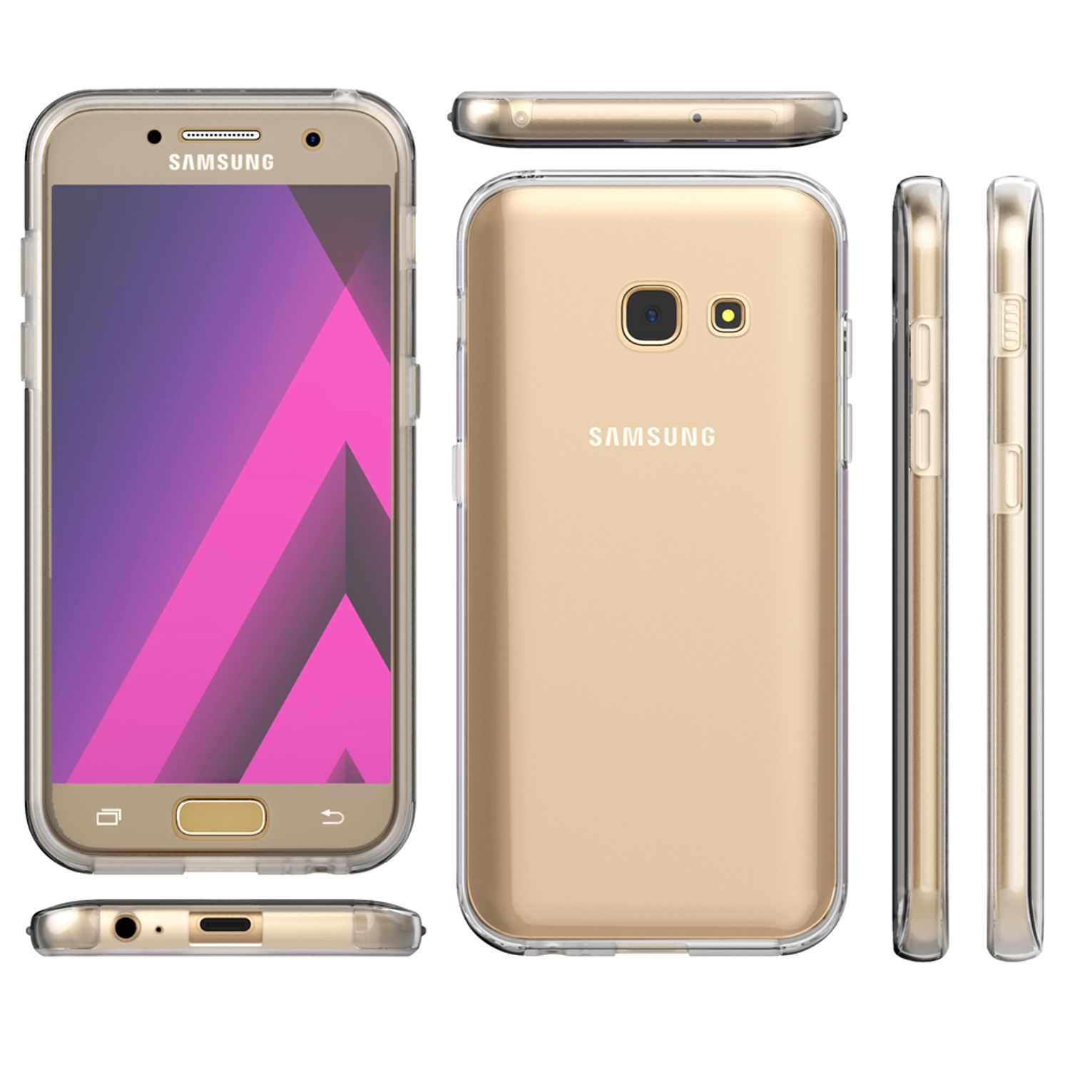 NALIA 360 Grad Handy Hülle für Samsung Galaxy A5 2017, Full Cover Case Bumper Transparent NALIA Transparente Hülle