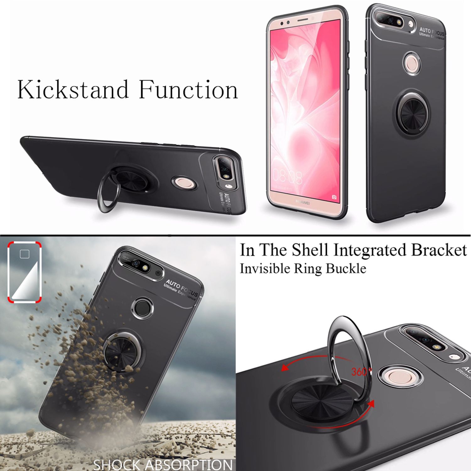 NALIA Ring Hülle kompatibel mit Huawei Y7 2018, Silikon Cover für KFZ Halterung Default Title NALIA Protective Hülle