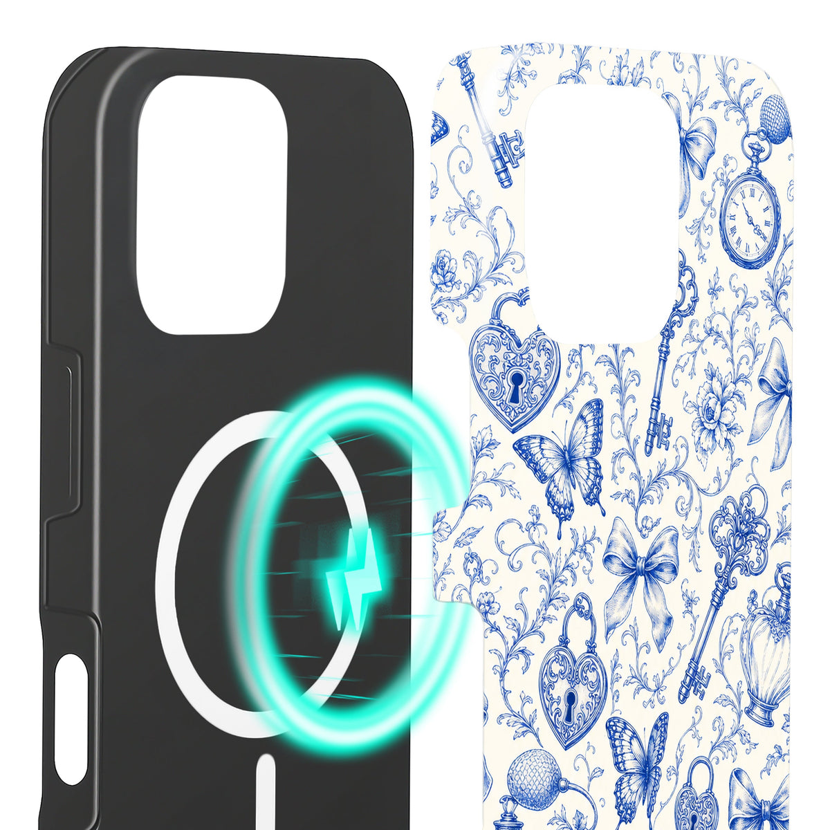 Toile iPhone 16 Pro Hülle mit Toile de Jouy, Innenseite mit Magnetring, kompatibel mit MagSafe-Zubehör