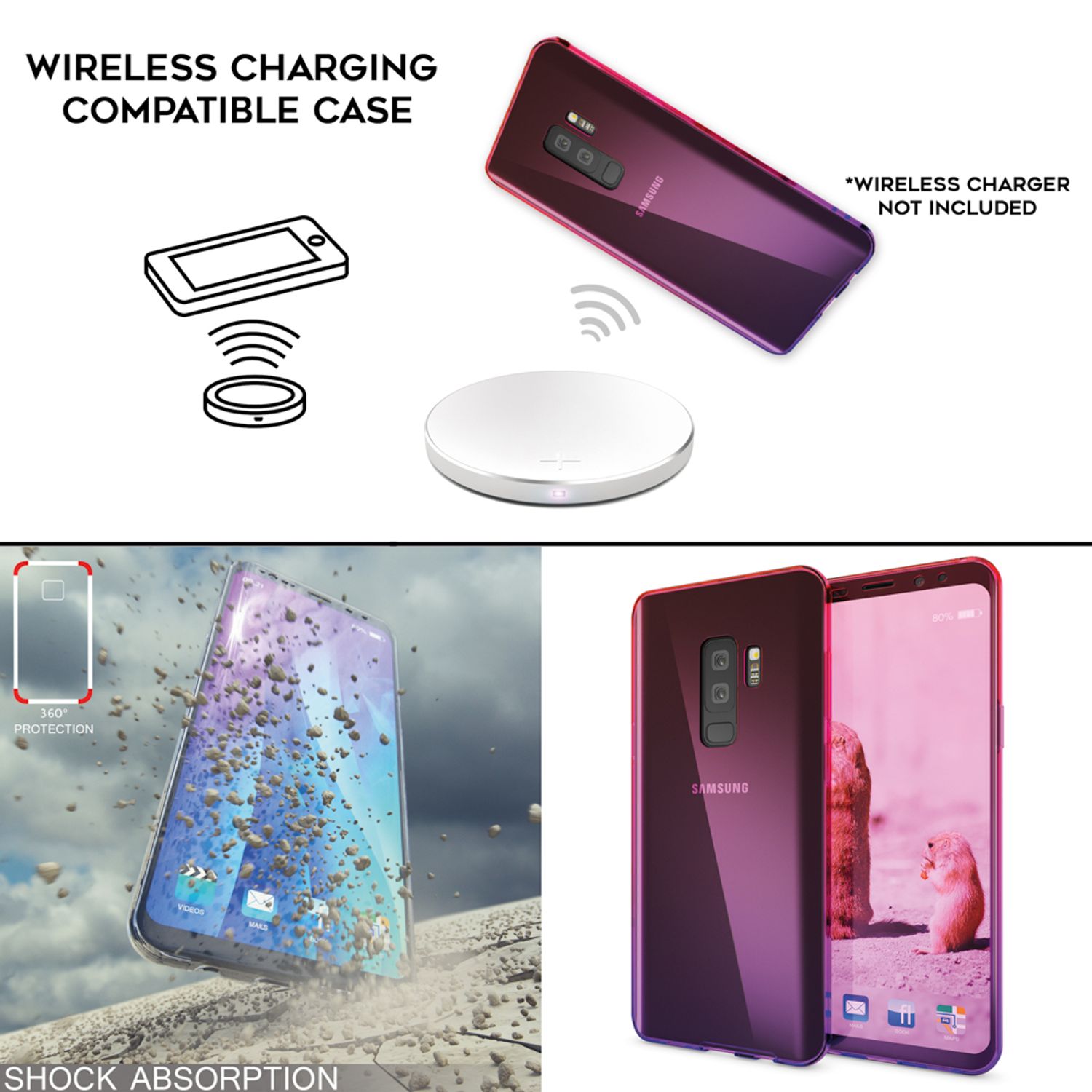 Samsung Galaxy S9 Plus 360 Grad Handy Hülle von NALIA, Full Cover vorne hinten Schwarz NALIA