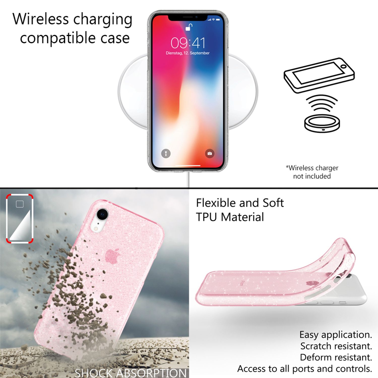 NALIA Handyhülle für iPhone XR, Glitzer Slim Silikon-Case Cover Etui Schutzhülle Transparent NALIA Transparente Hülle