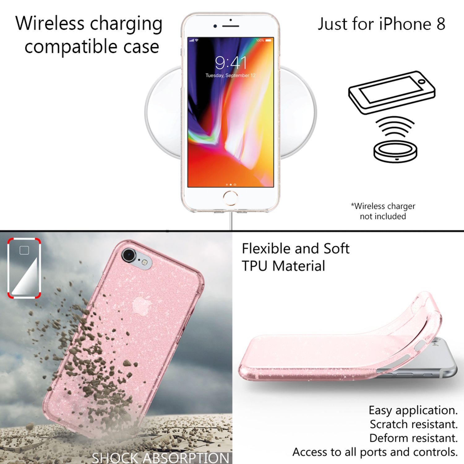 NALIA Handy Hülle für iPhone SE 2020 / 8 / 7, Glitzer Case Cover Schutz Tasche Transparent NALIA Transparente Hülle