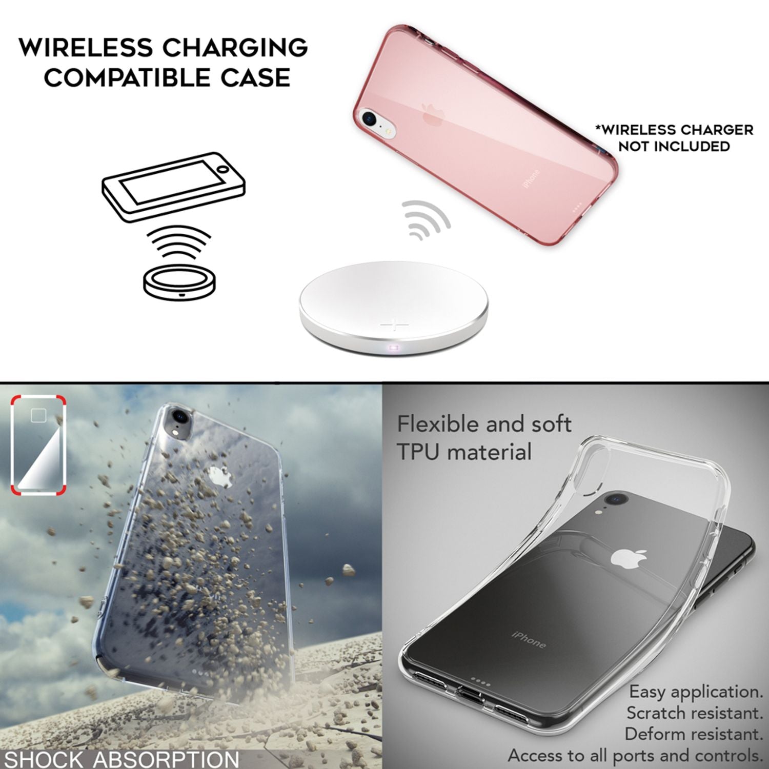NALIA Handyhülle für iPhone XR, Ultra-Slim Silikon Case Cover Crystal Clear Etui Grau NALIA