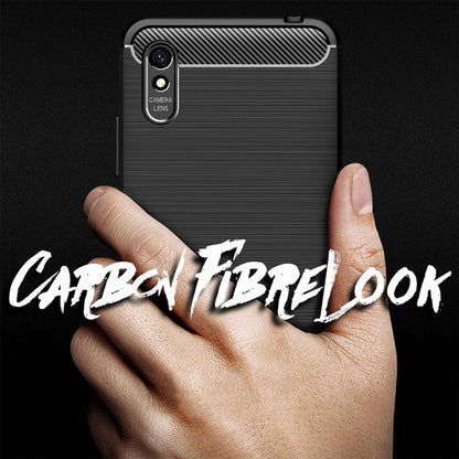 NALIA Design Handy Hülle Xiaomi Redmi 9A, Carbon Look Tasche Case Cover Bumper