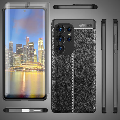 Leder Look Silikon Hülle für Samsung Galaxy S23 Ultra, 2x Displayschutz, Schwarz