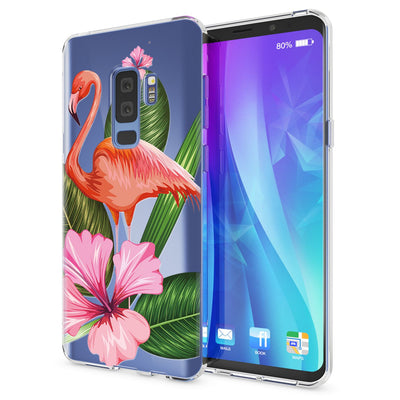 NALIA Handyhülle kompatibel mit Samsung Galaxy S9 Plus, Slim Silikon Motiv Case Crystal Schutzhülle Dünn Durchsichtig, Etui Handy-Tasche Back-Cover Transparent Bumper Flamingo Green NALIA SlimFit Hülle