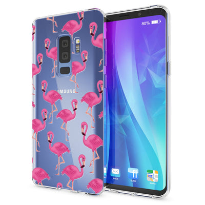 NALIA Handyhülle kompatibel mit Samsung Galaxy S9 Plus, Slim Silikon Motiv Case Crystal Schutzhülle Dünn Durchsichtig, Etui Handy-Tasche Back-Cover Transparent Bumper Flamingo Pink NALIA SlimFit Hülle